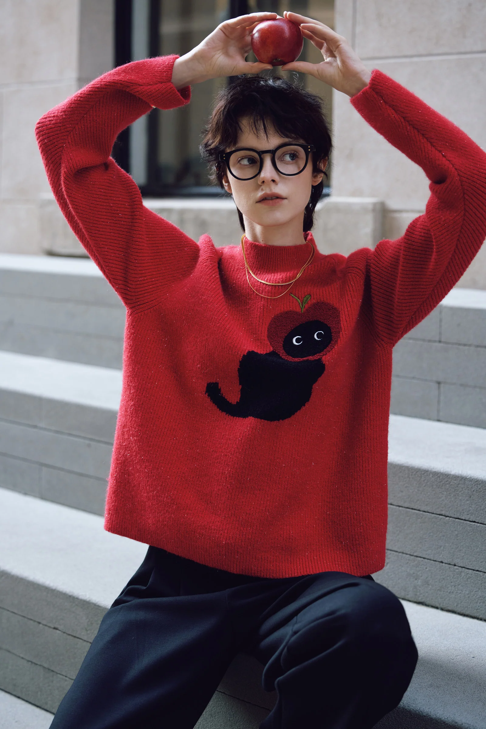 LILY Cozy Cat Glitter Crewneck Sweater - Image 3