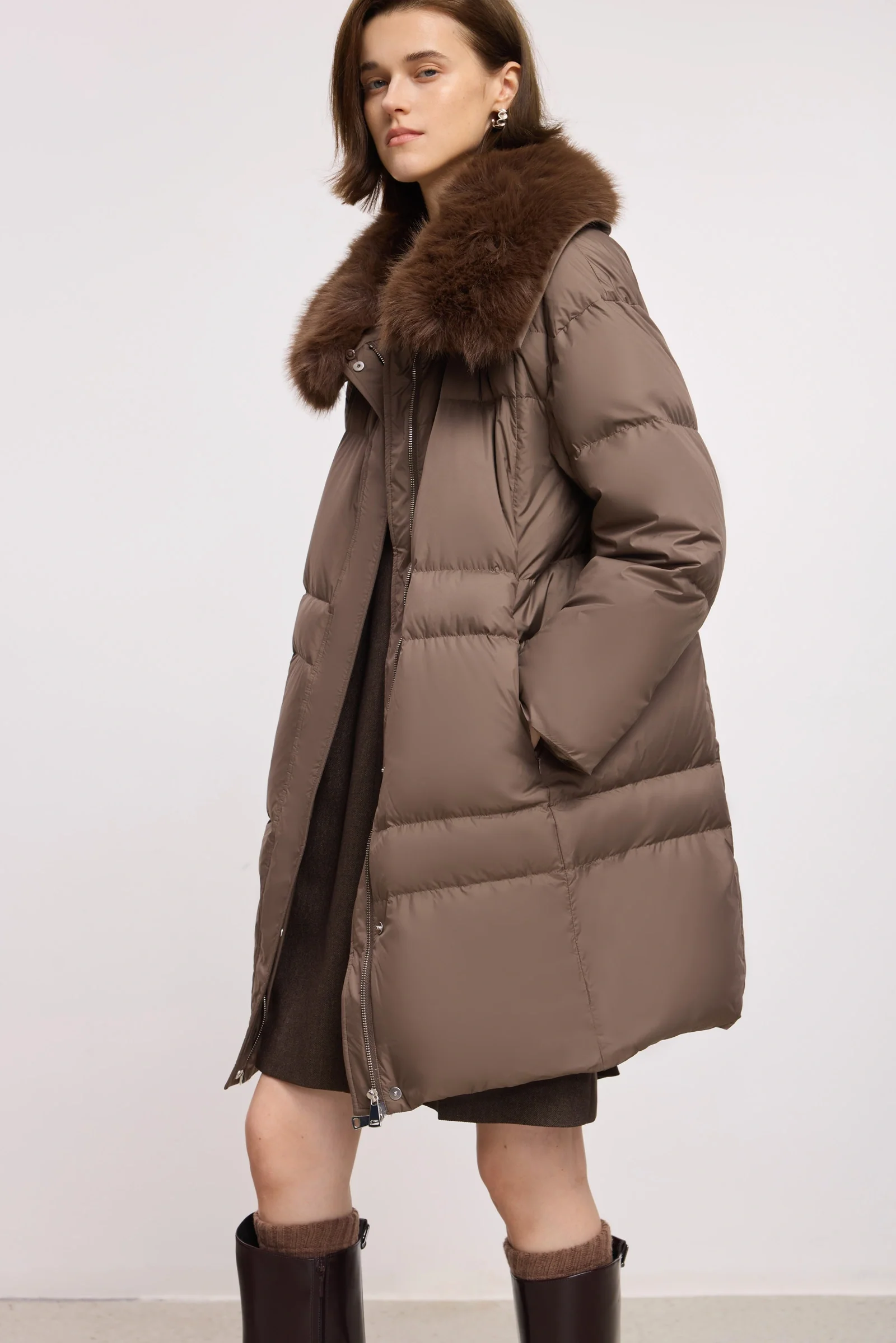 LILY Detachable Fur-Collar Down Coat - Image 4