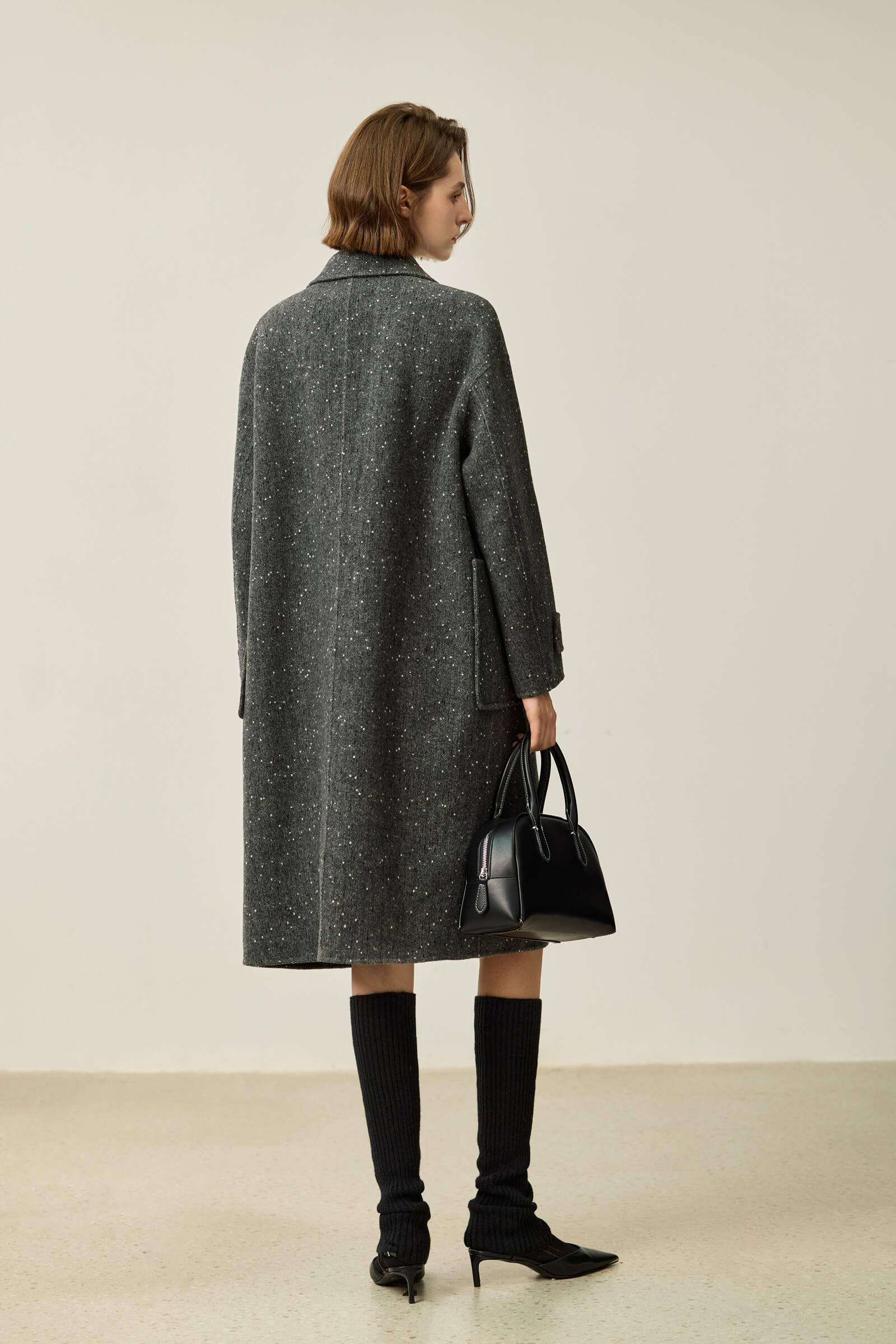 LILY Detachable Knit Collar Toggle Double-Faced Wool Coat - Image 3