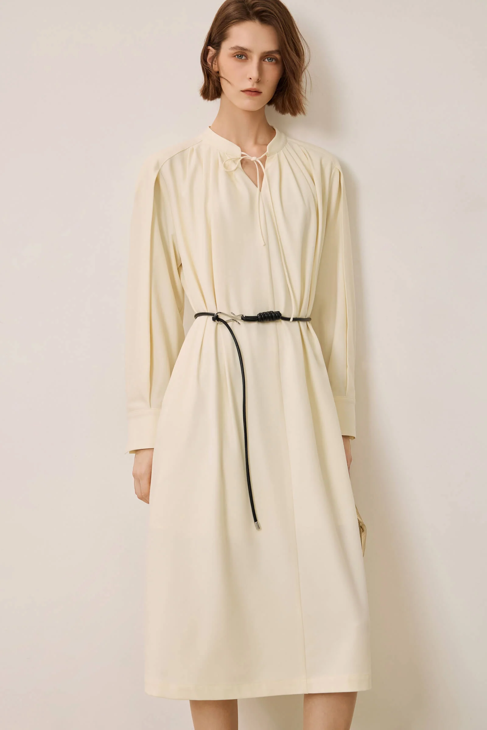 LILY Elegant V-Neck Tie-Neck Long Sleeve Dress - Image 2