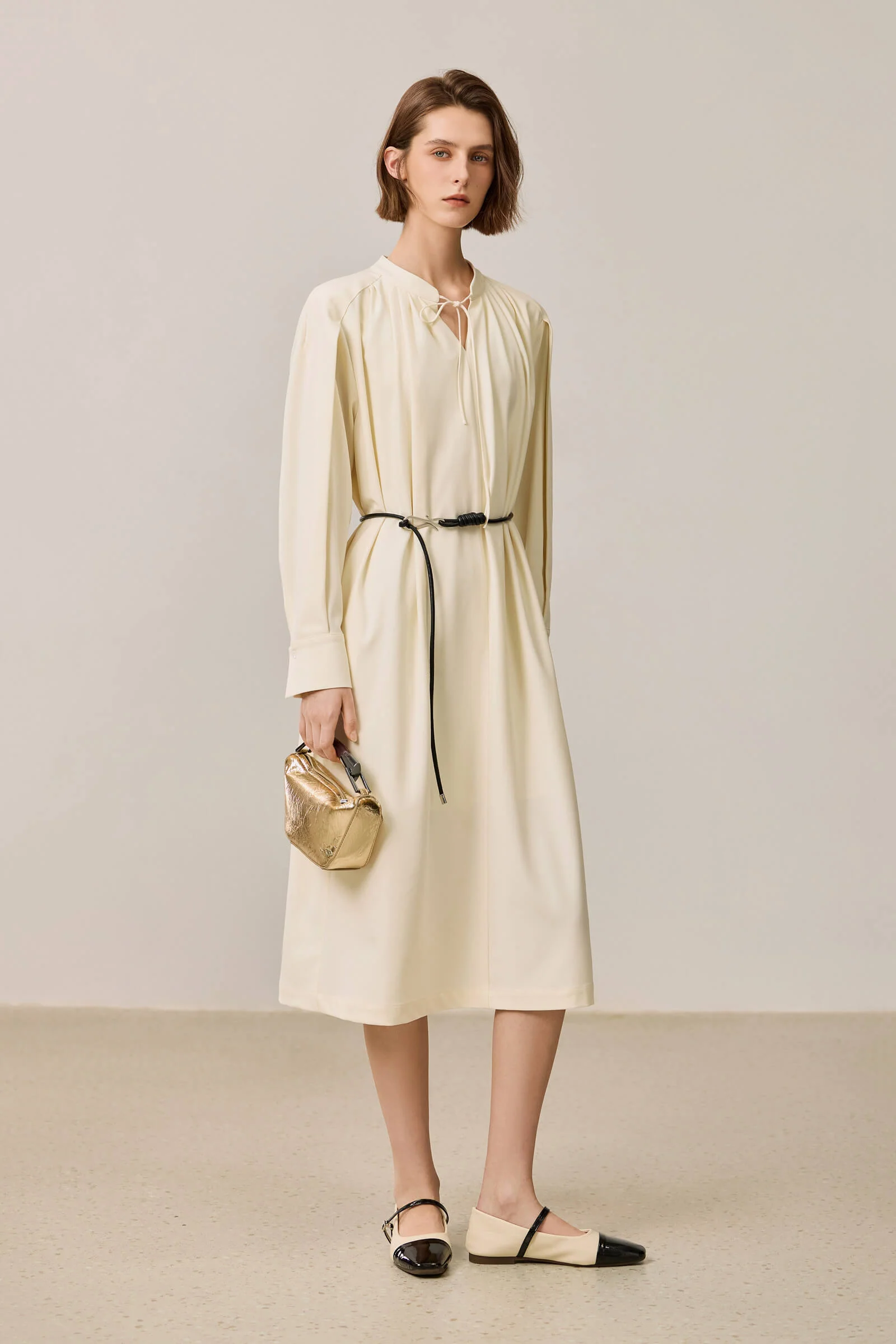 LILY Elegant V-Neck Tie-Neck Long Sleeve Dress - Image 3