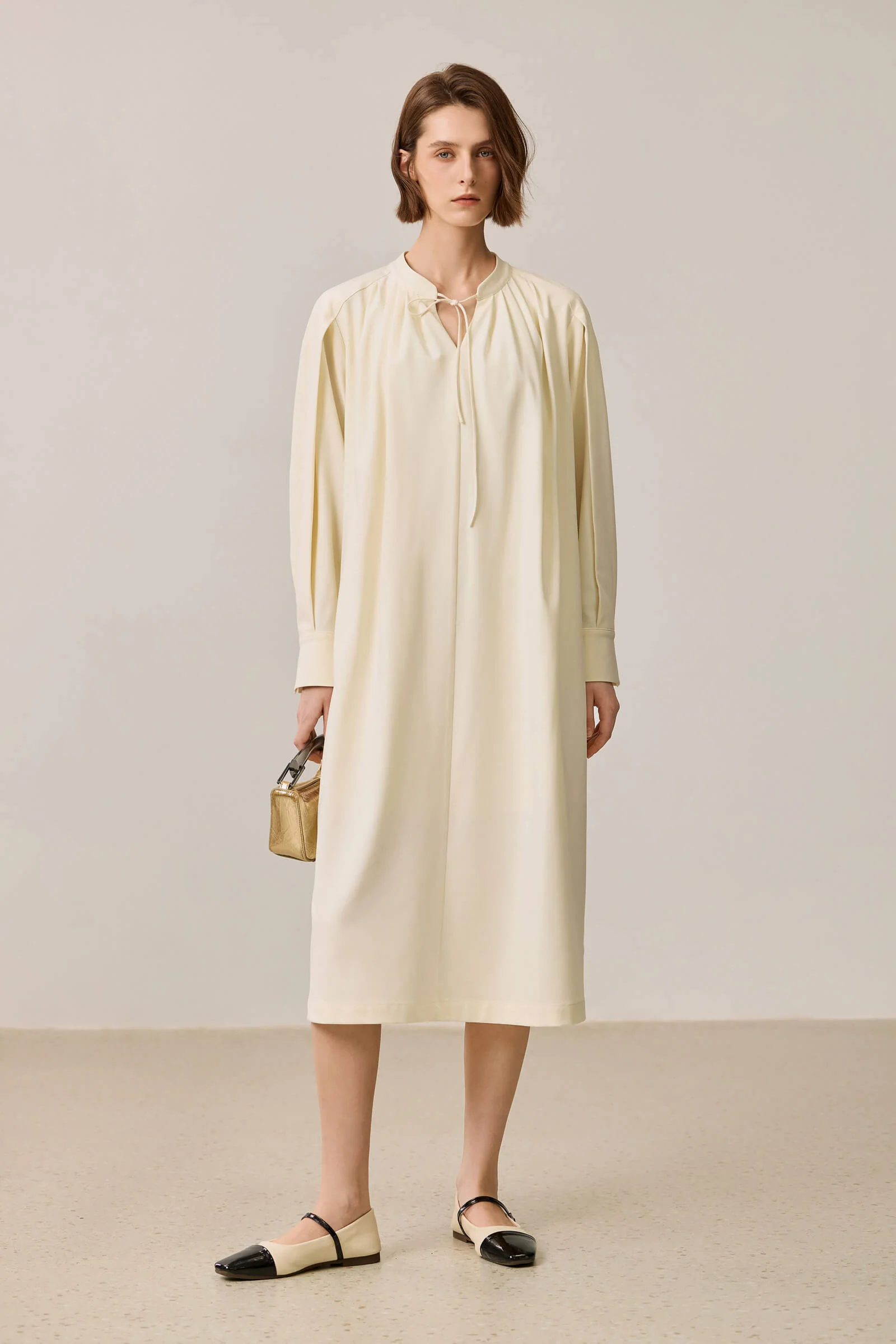 LILY Elegant V-Neck Tie-Neck Long Sleeve Dress - Image 5
