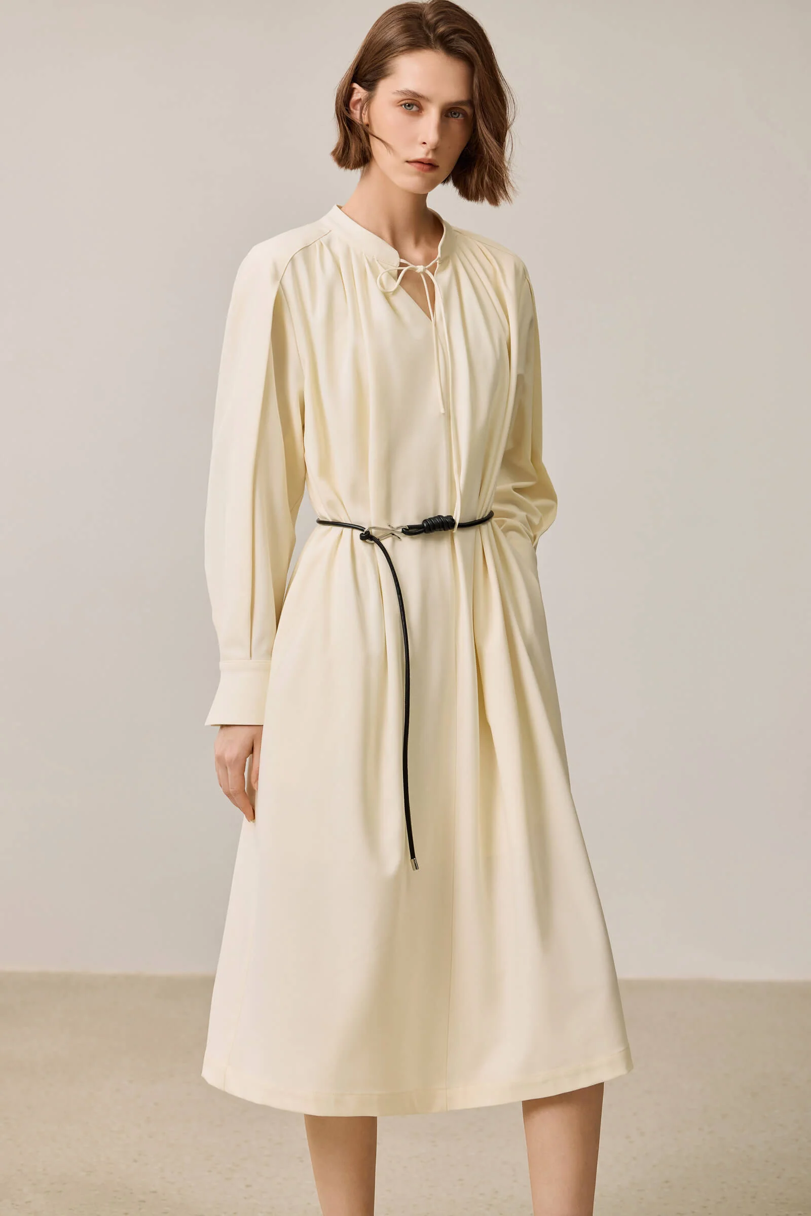 LILY Elegant V-Neck Tie-Neck Long Sleeve Dress - Image 6