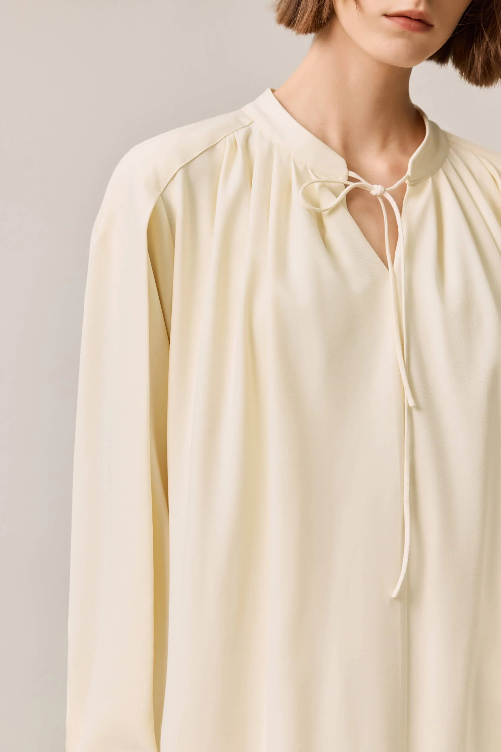 LILY Elegant V-Neck Tie-Neck Long Sleeve Dress - Image 7