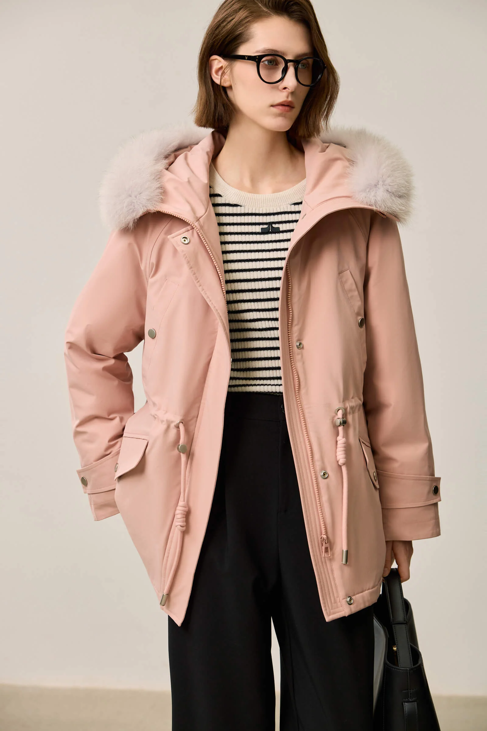 LILY Fox Fur Trim 90% White Duck Down Jacket - Image 15
