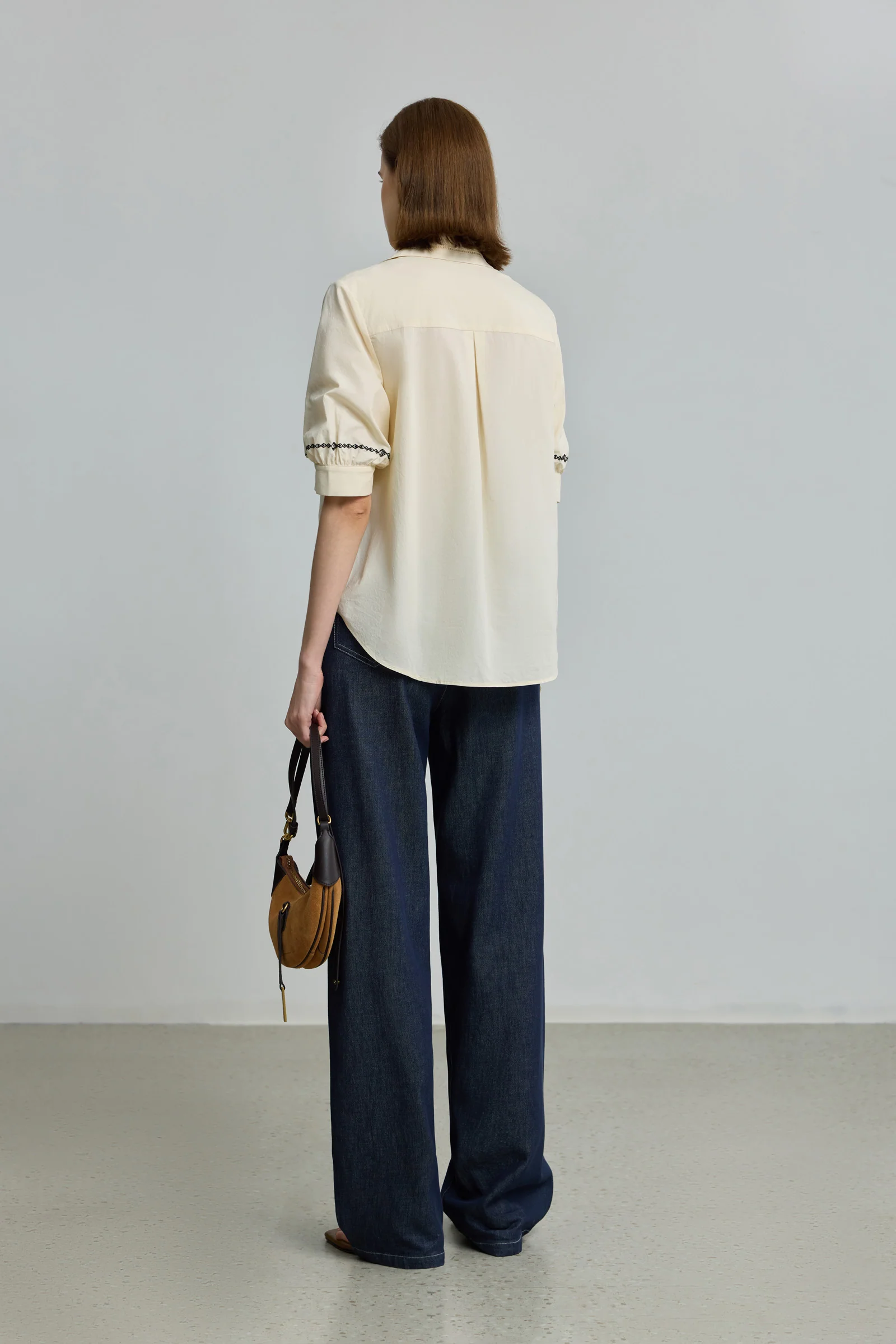LILY French Contrast Embroidered Short-Sleeve Shirt - Image 5
