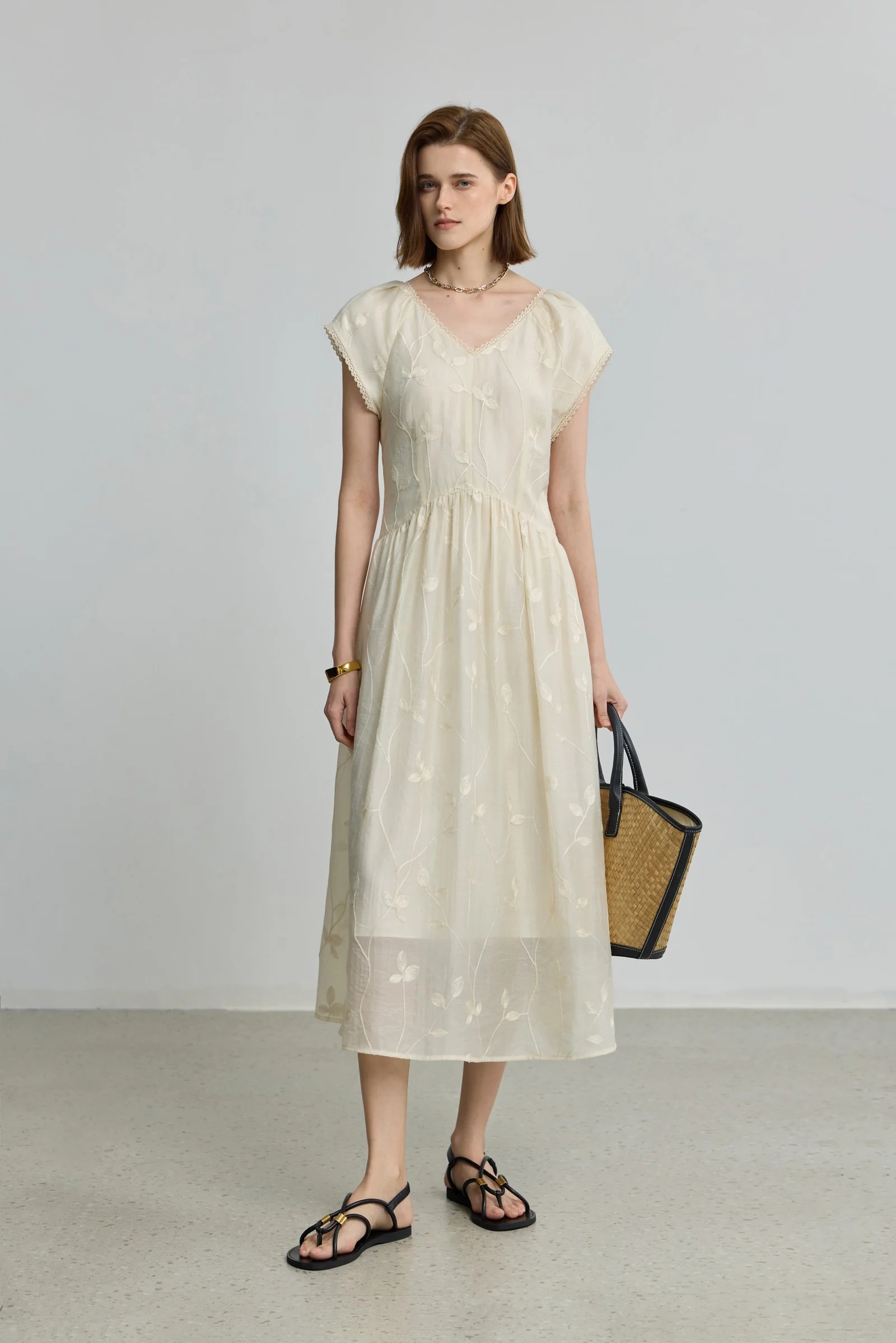 LILY French Embroidered V-Neck Dress - Image 2