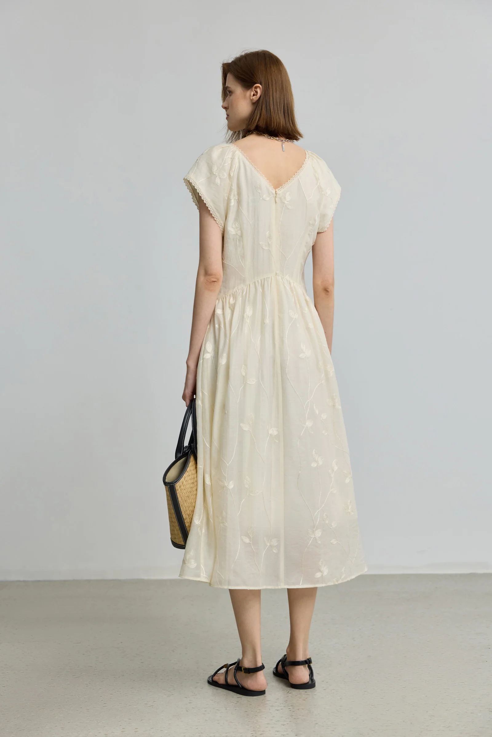 LILY French Embroidered V-Neck Dress - Image 3