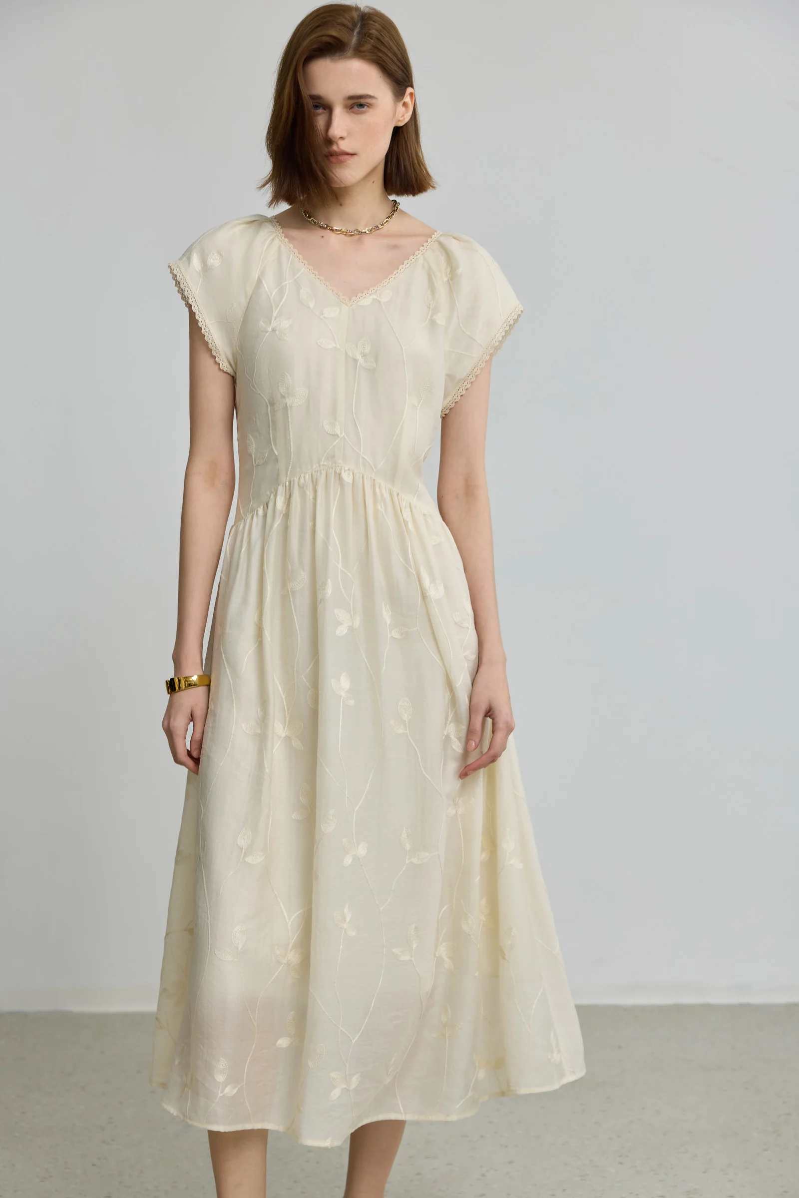 LILY French Embroidered V-Neck Dress - Image 4