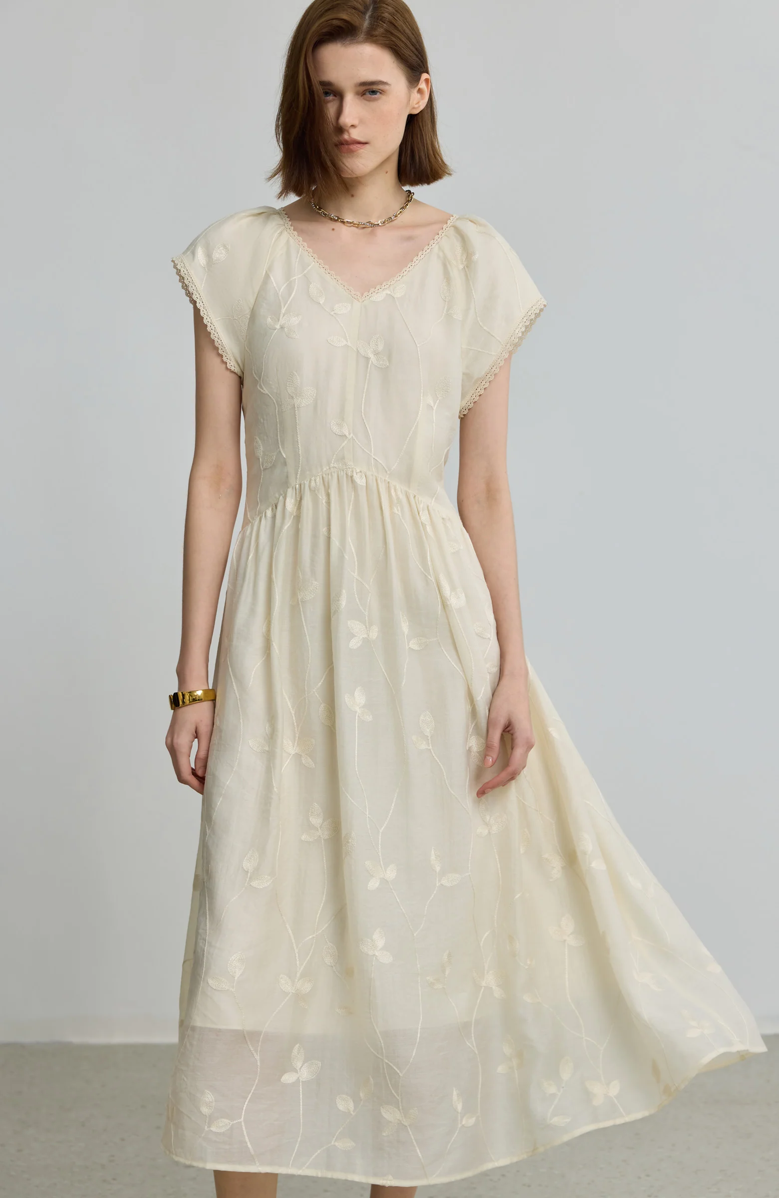 LILY French Embroidered V-Neck Dress - Image 5