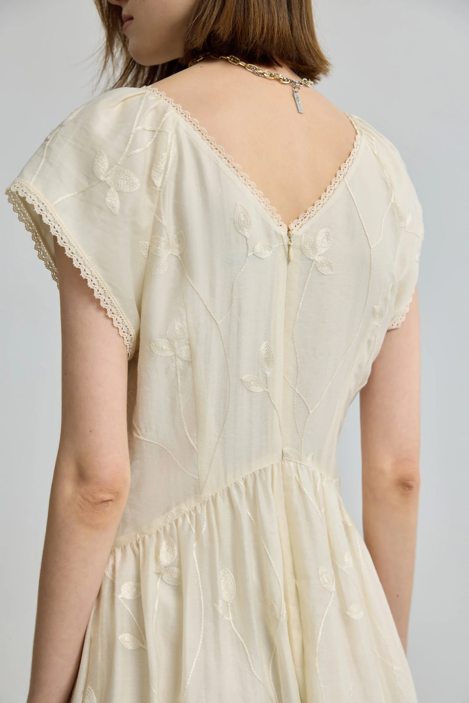 LILY French Embroidered V-Neck Dress - Image 7