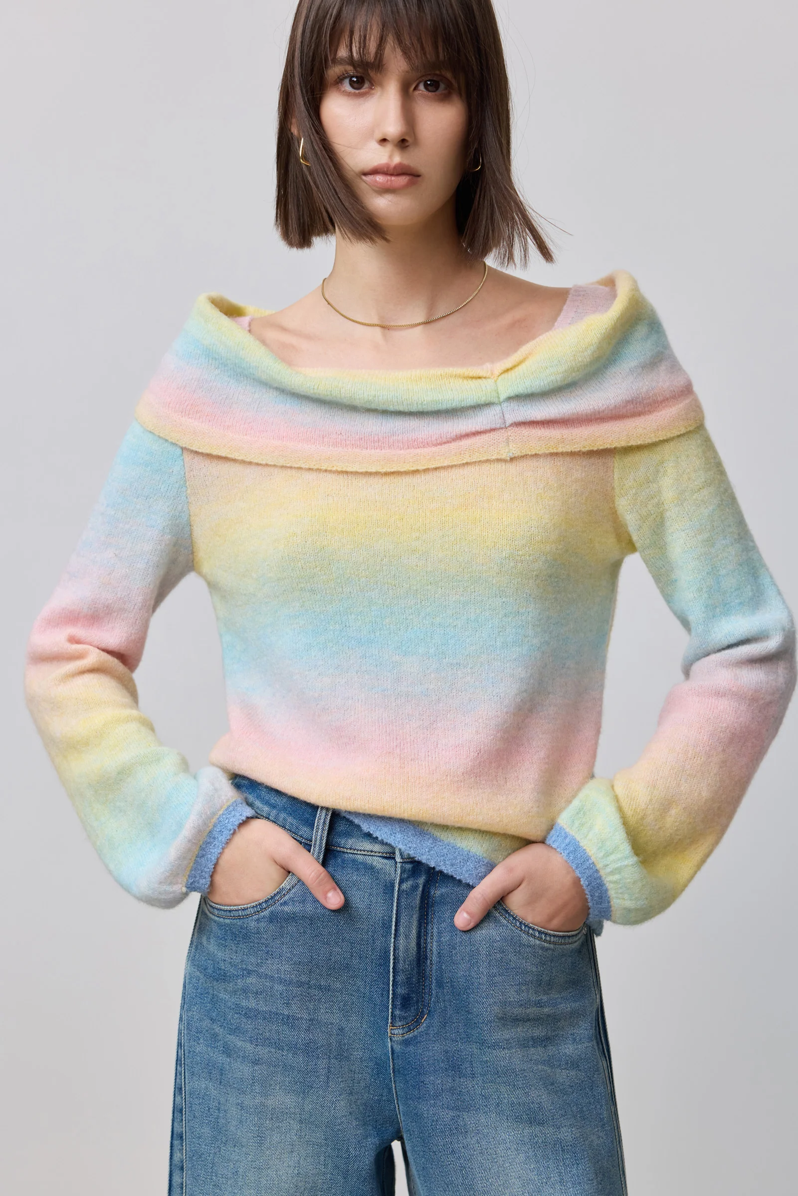 LILY Gradient Color Boat Neck Knit Sweater - Image 6