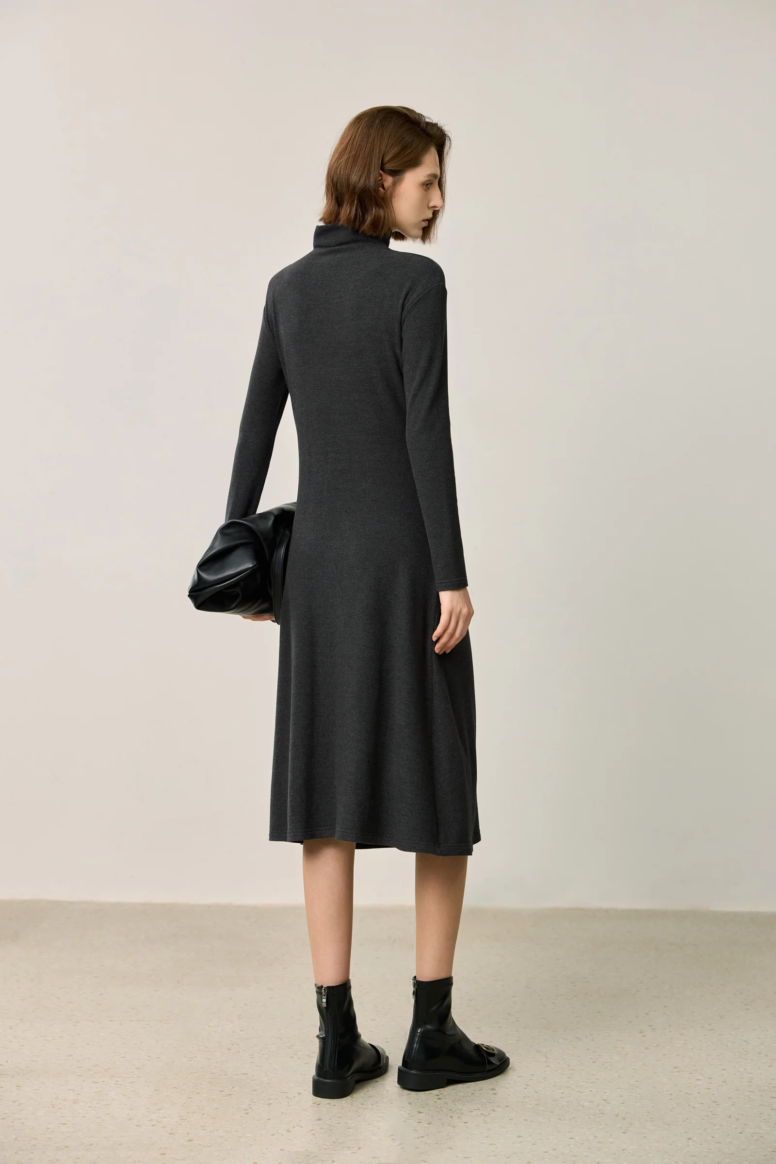 LILY Gray-Tone High Neck Waist-Cinching Dress - Image 4