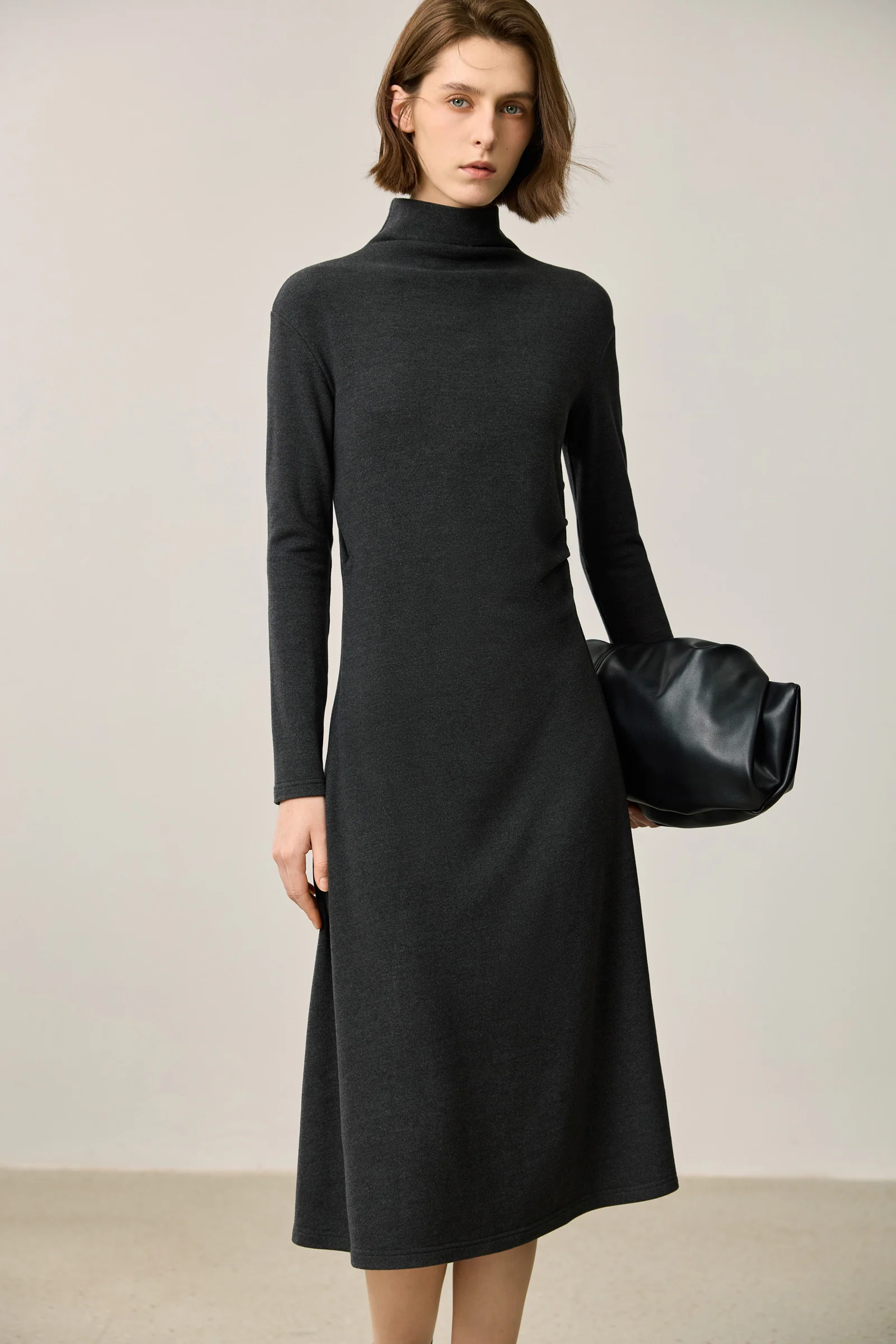 LILY Gray-Tone High Neck Waist-Cinching Dress - Image 5