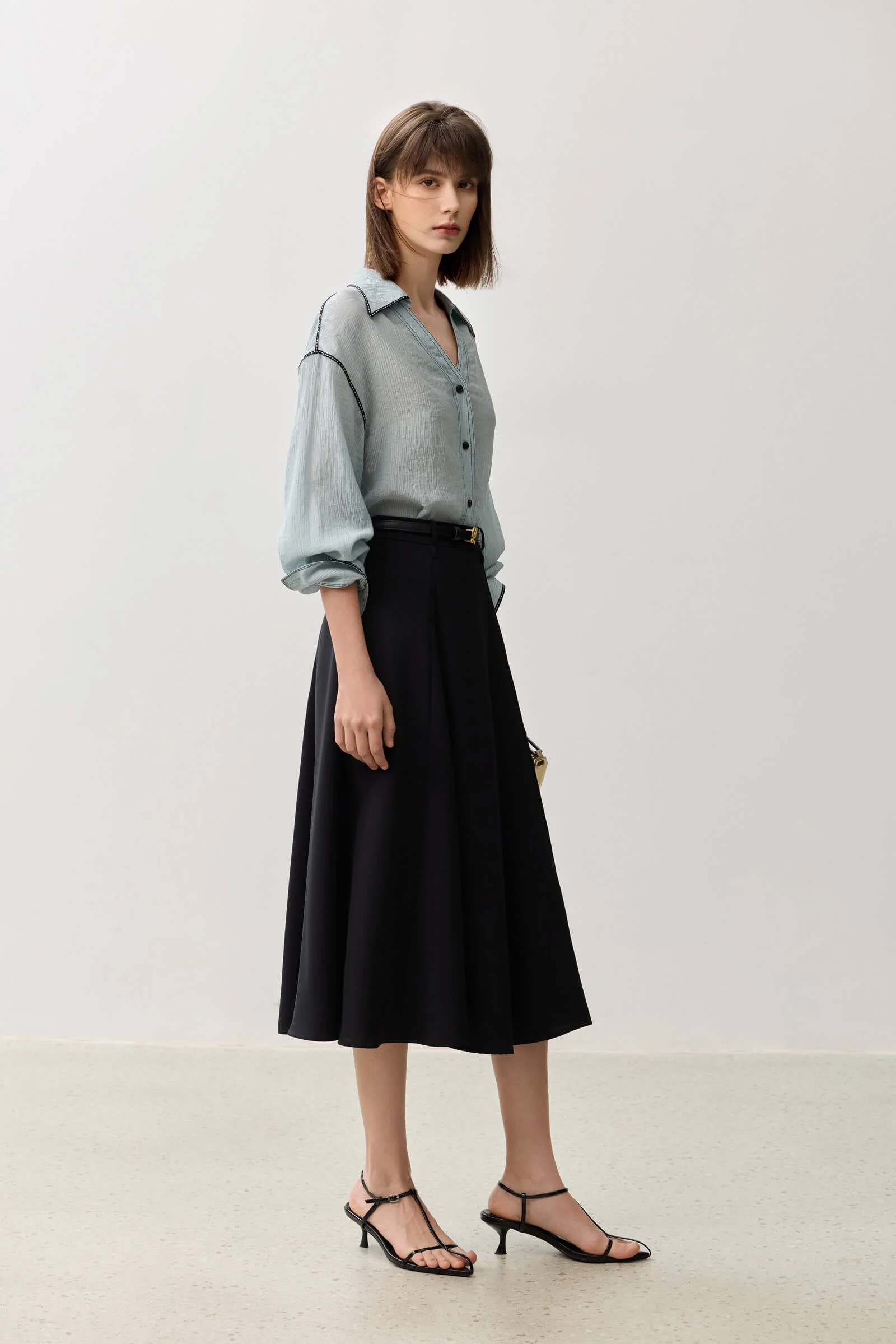 LILY Grey A-line Midi Skirt - Image 10