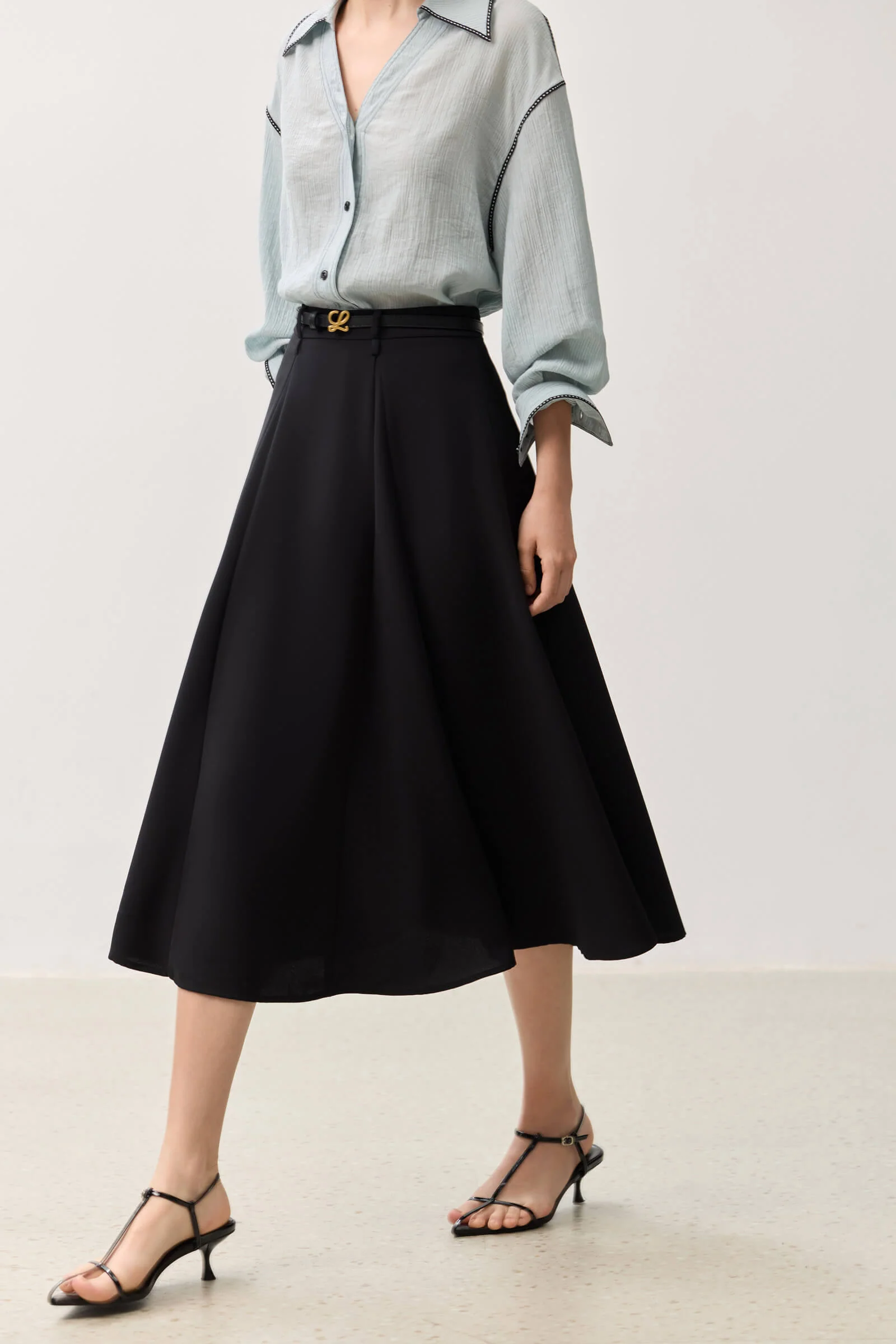 LILY Grey A-line Midi Skirt - Image 12