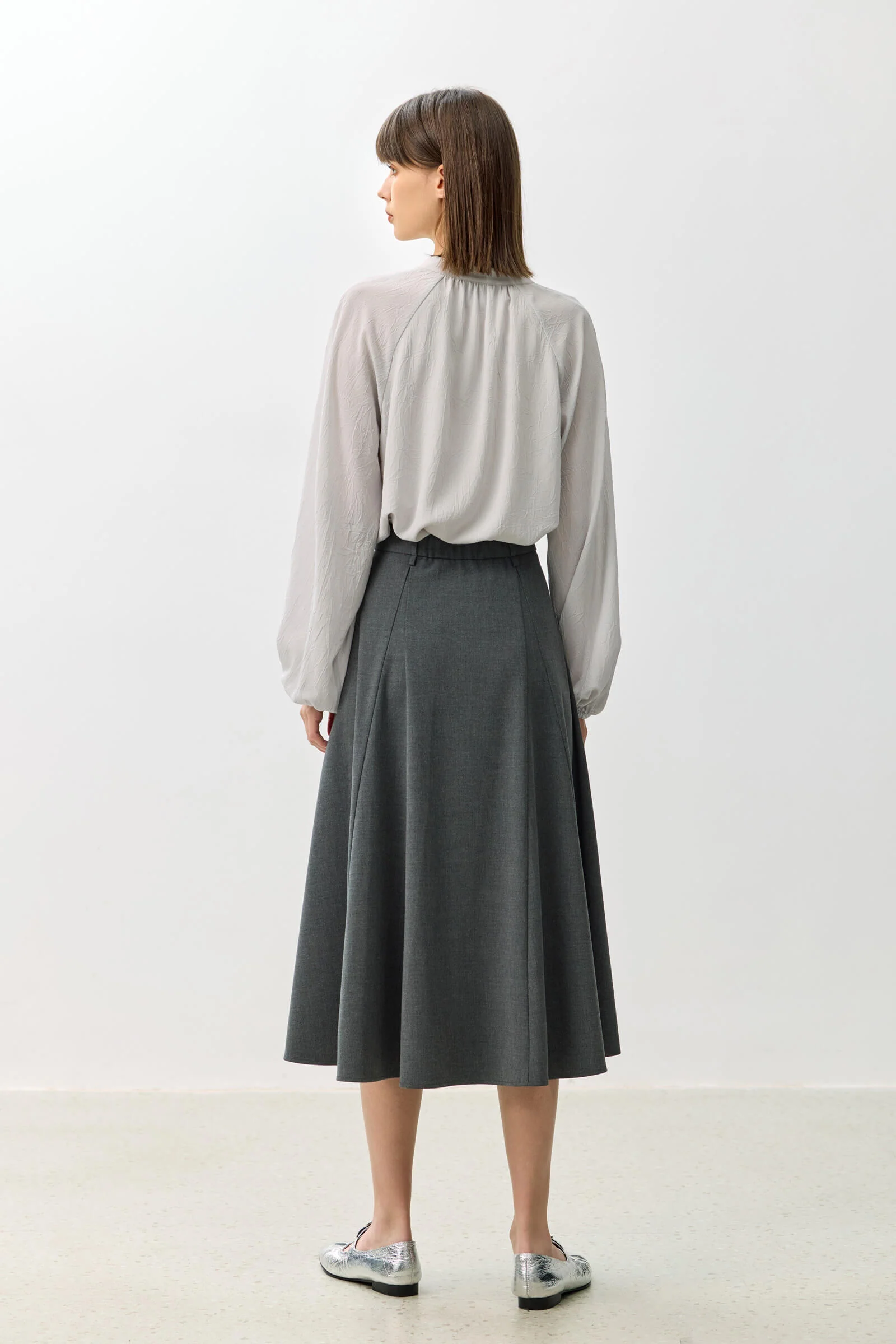 LILY Grey A-line Midi Skirt - Image 3