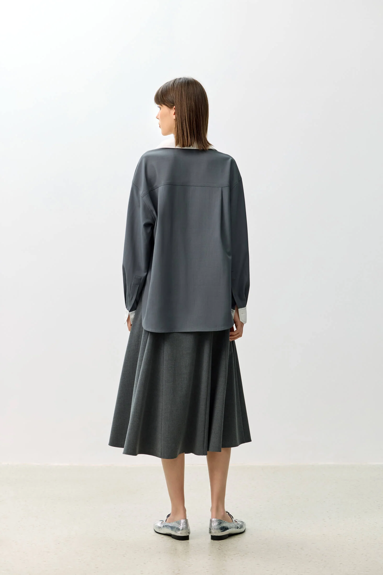 LILY Grey A-line Midi Skirt - Image 5