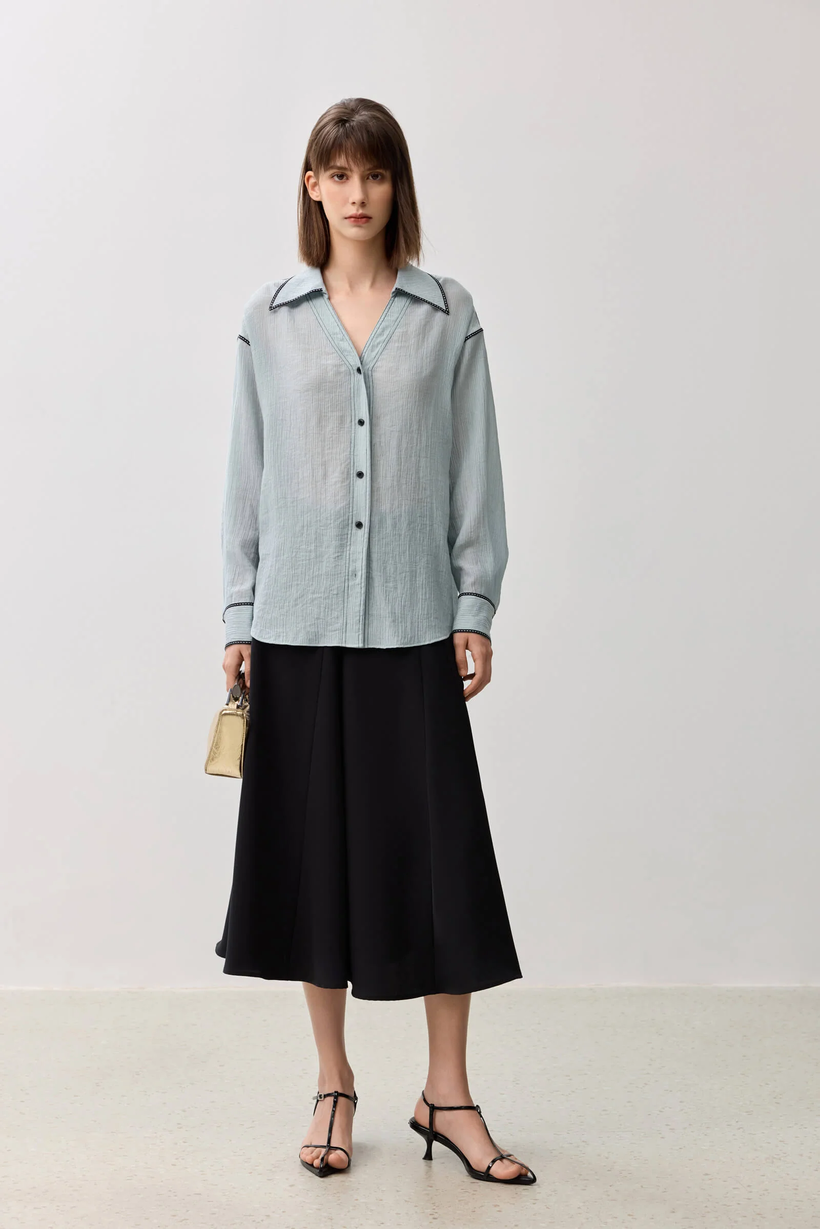 LILY Grey A-line Midi Skirt - Image 7