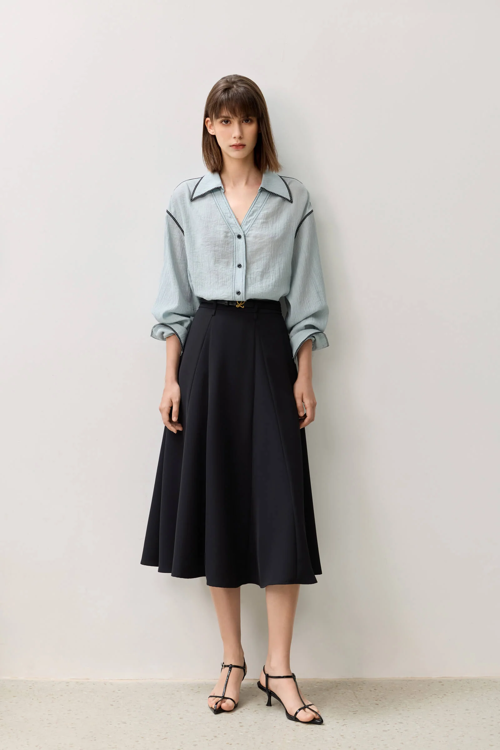 LILY Grey A-line Midi Skirt - Image 8