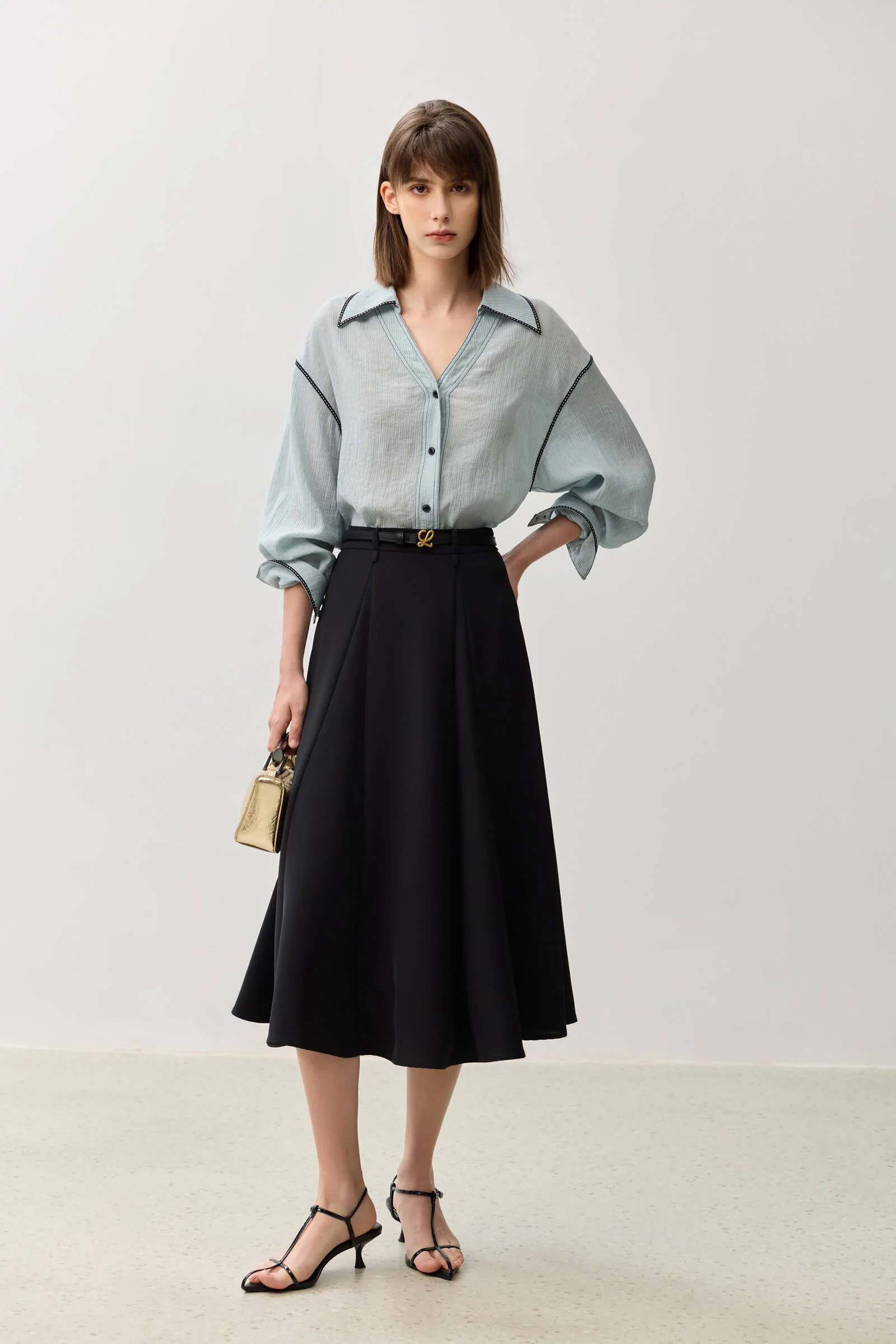 LILY Grey A-line Midi Skirt - Image 9