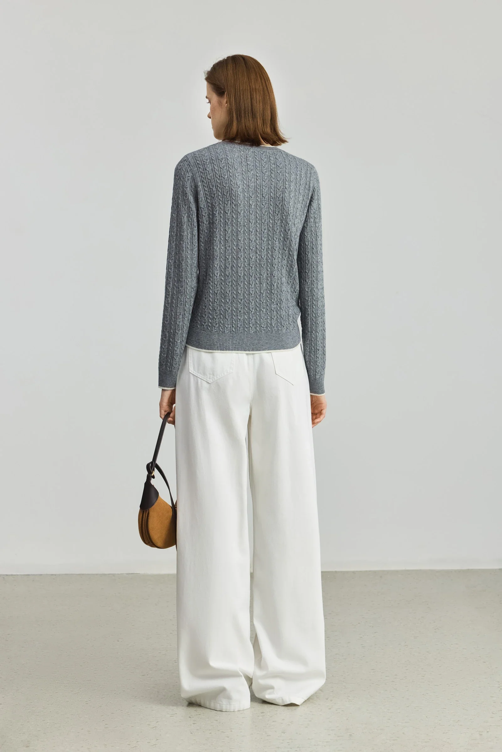LILY Grey Cable Wool Sweater - Image 4