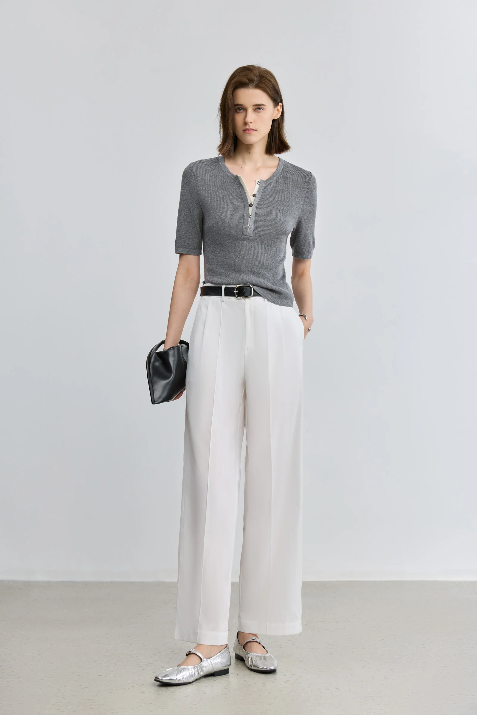 LILY Grey Polo Knit Top - Image 2