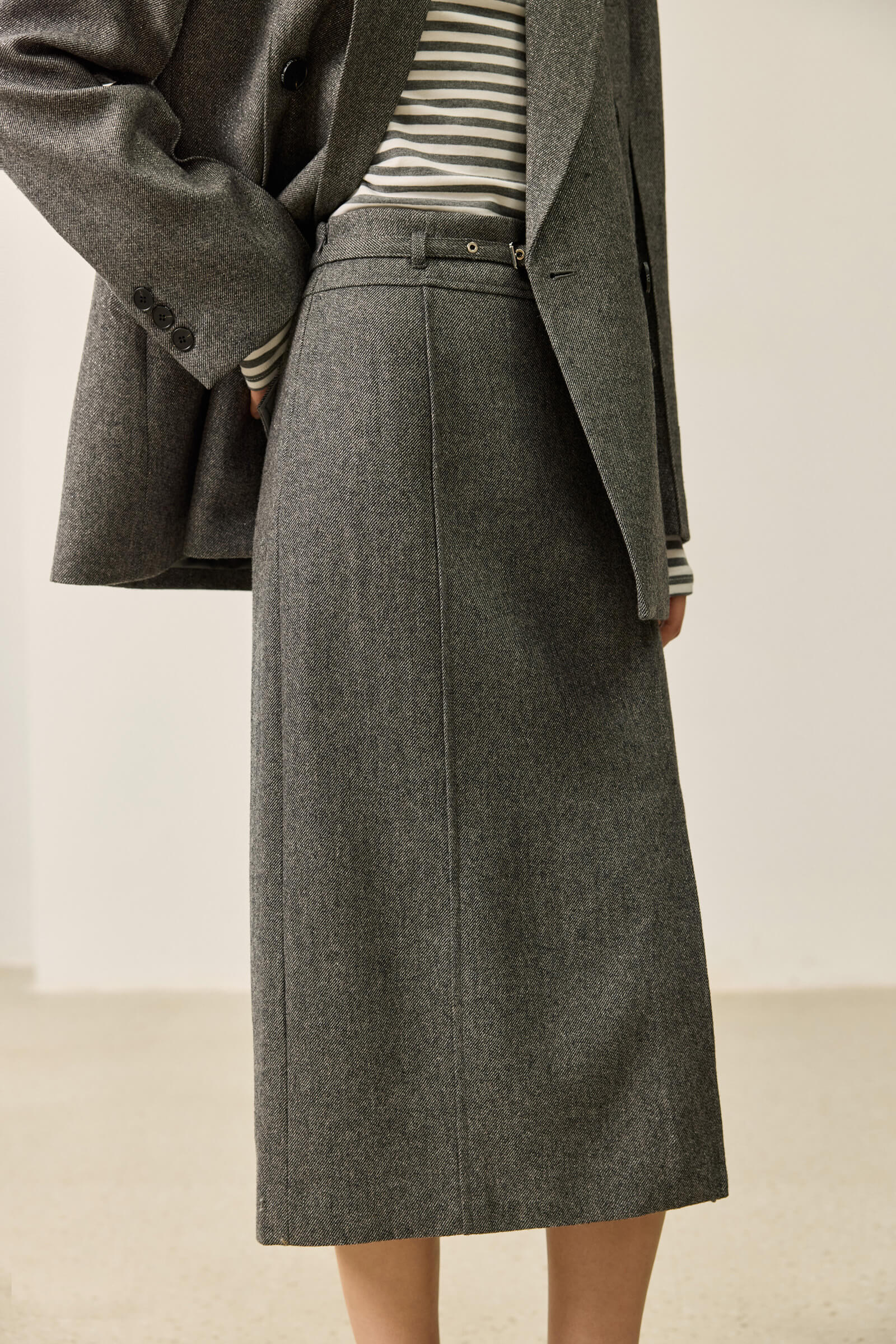 LILY Grey-Tone Wool High-Waisted Pencil Skirt - Image 6
