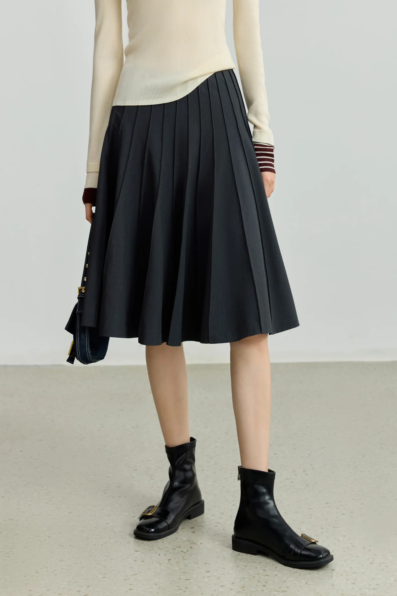 LILY Grey-Toned Preppy High-Waisted Pleated Mini Skirt
