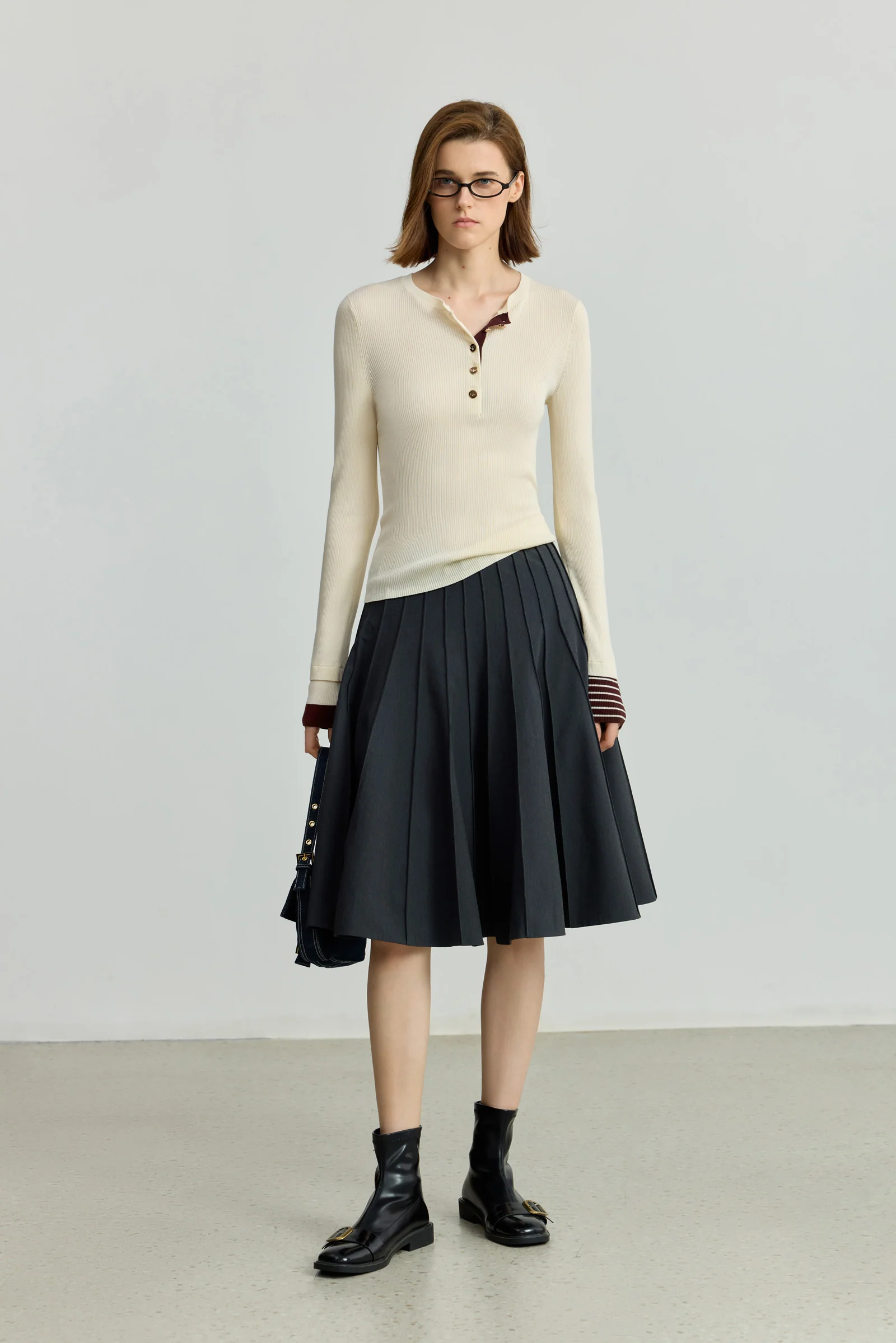 LILY Grey-Toned Preppy High-Waisted Pleated Mini Skirt - Image 2