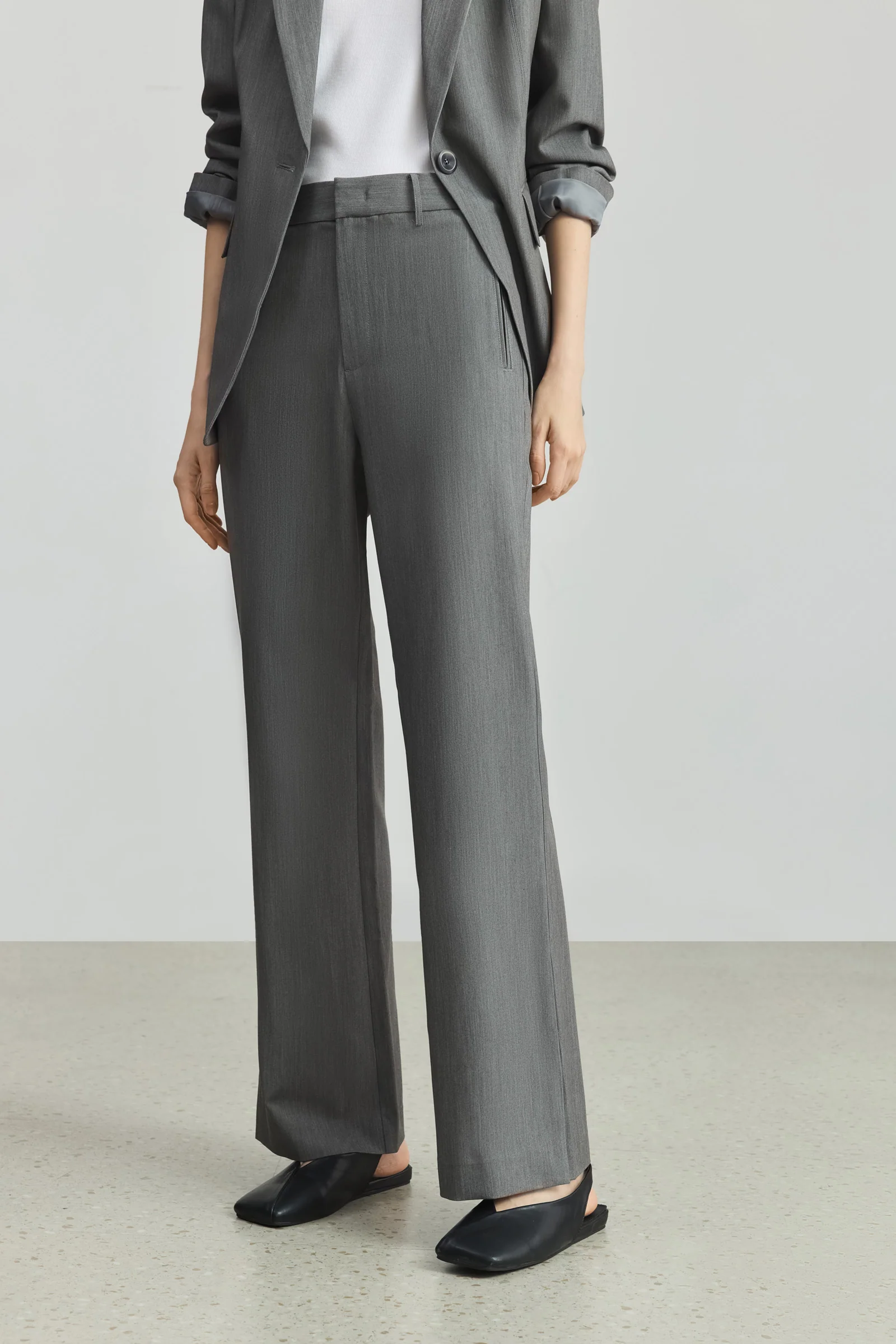 LILY Grey-Toned Tailored High-Waisted Flared Trousers - Image 5