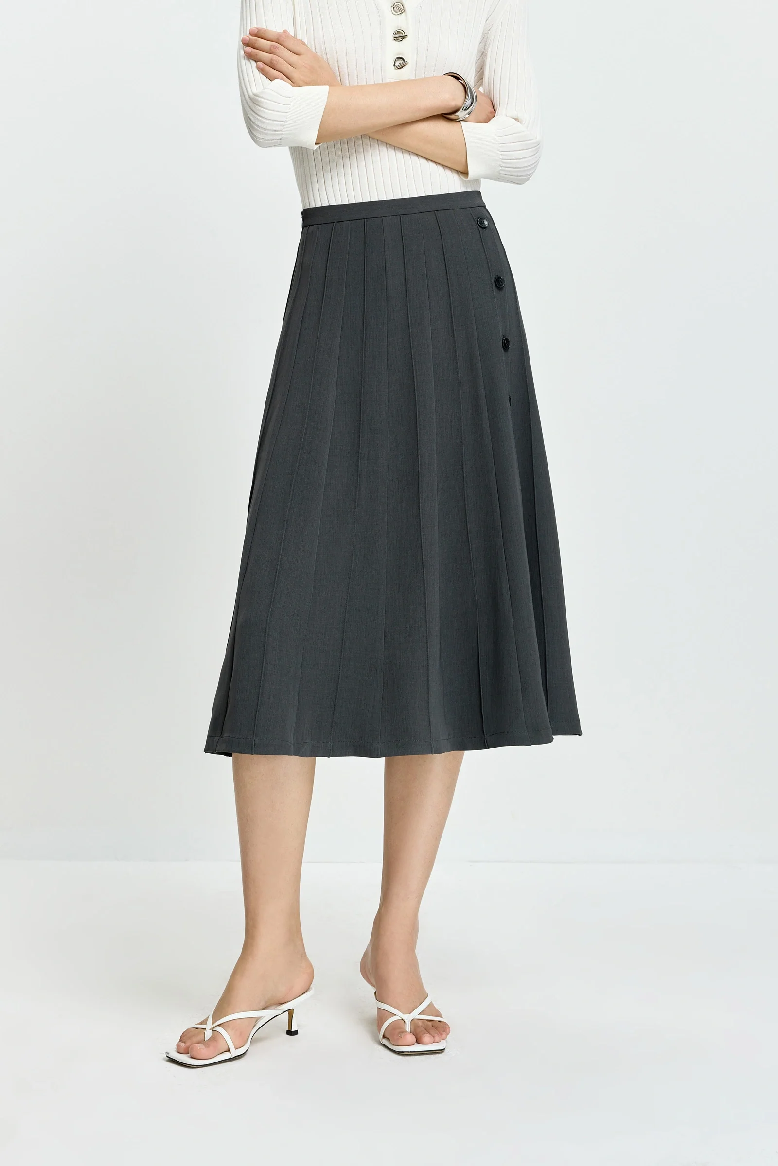 LILY Grey Wrap-A-Line Pleated Skirt - Image 5