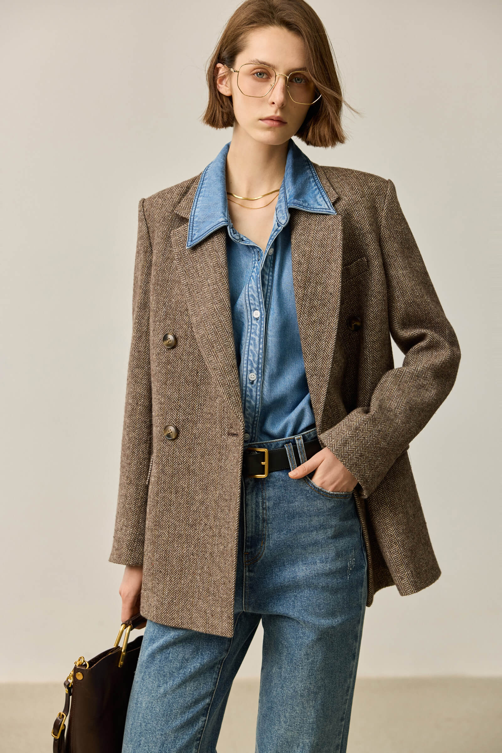 LILY Herringbone Double-Breasted Blazer - Image 6