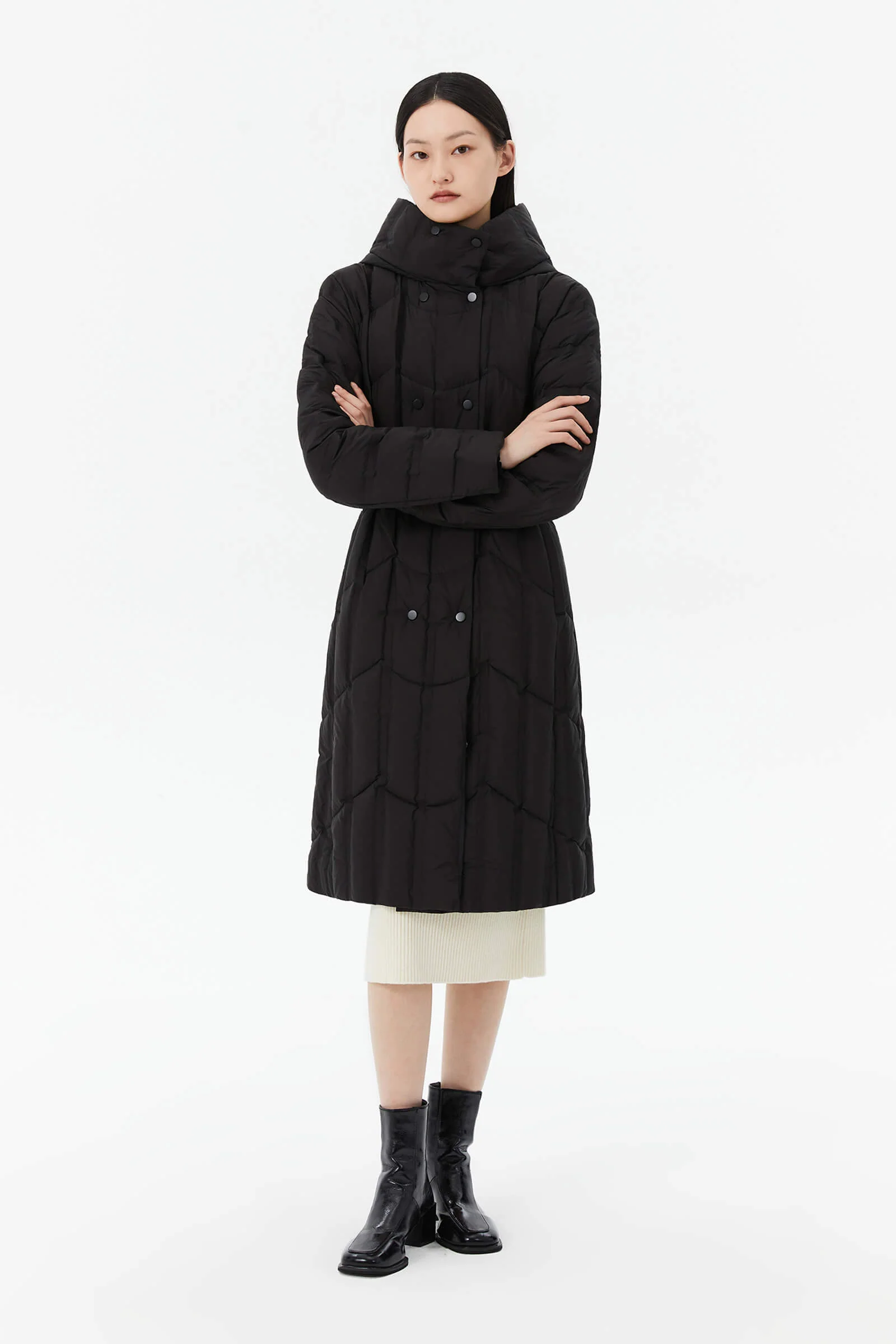 LILY Hooded Goose Down Long Down Coat - Image 14