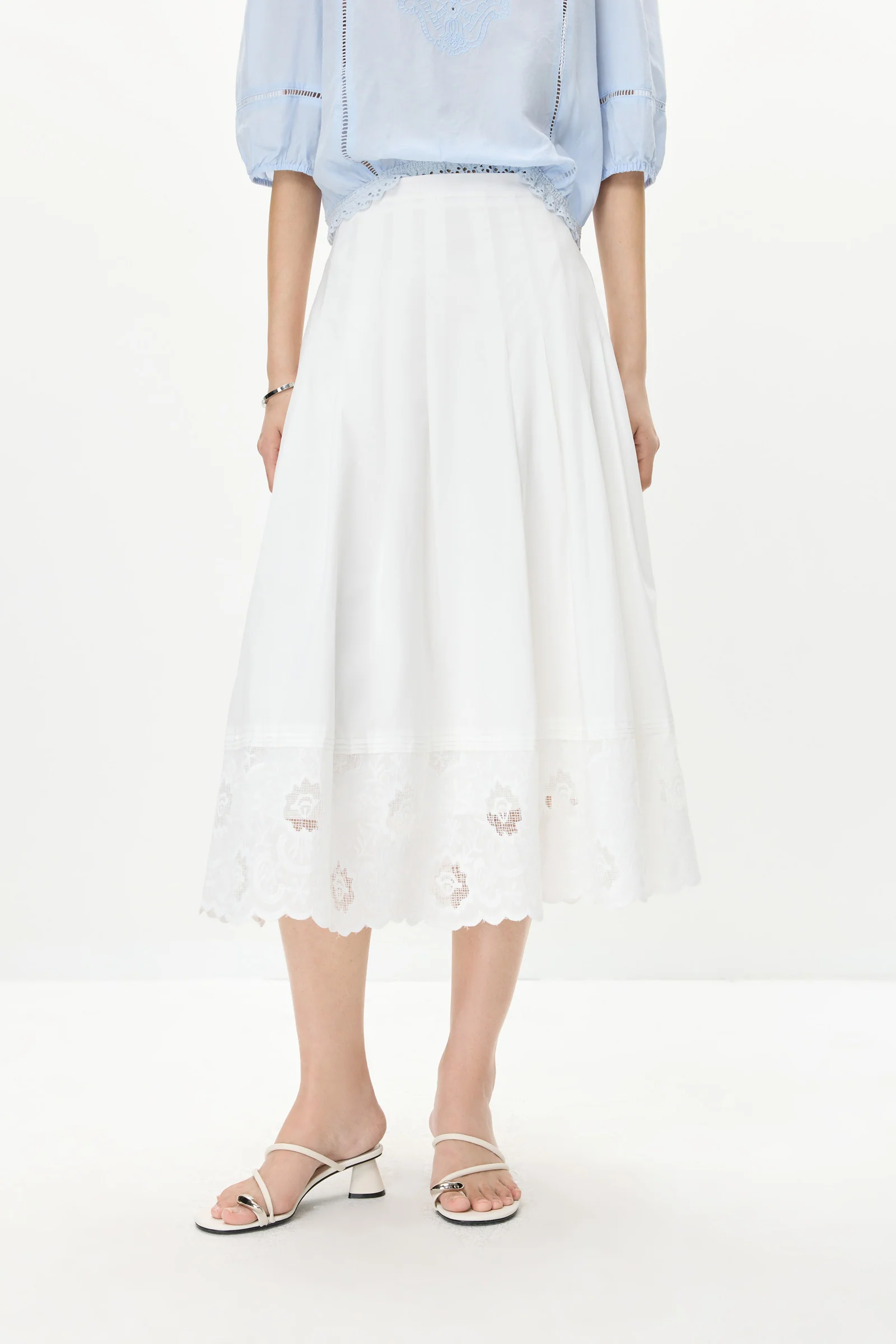 LILY Lace-Embroidered A-Line Midi Skirt