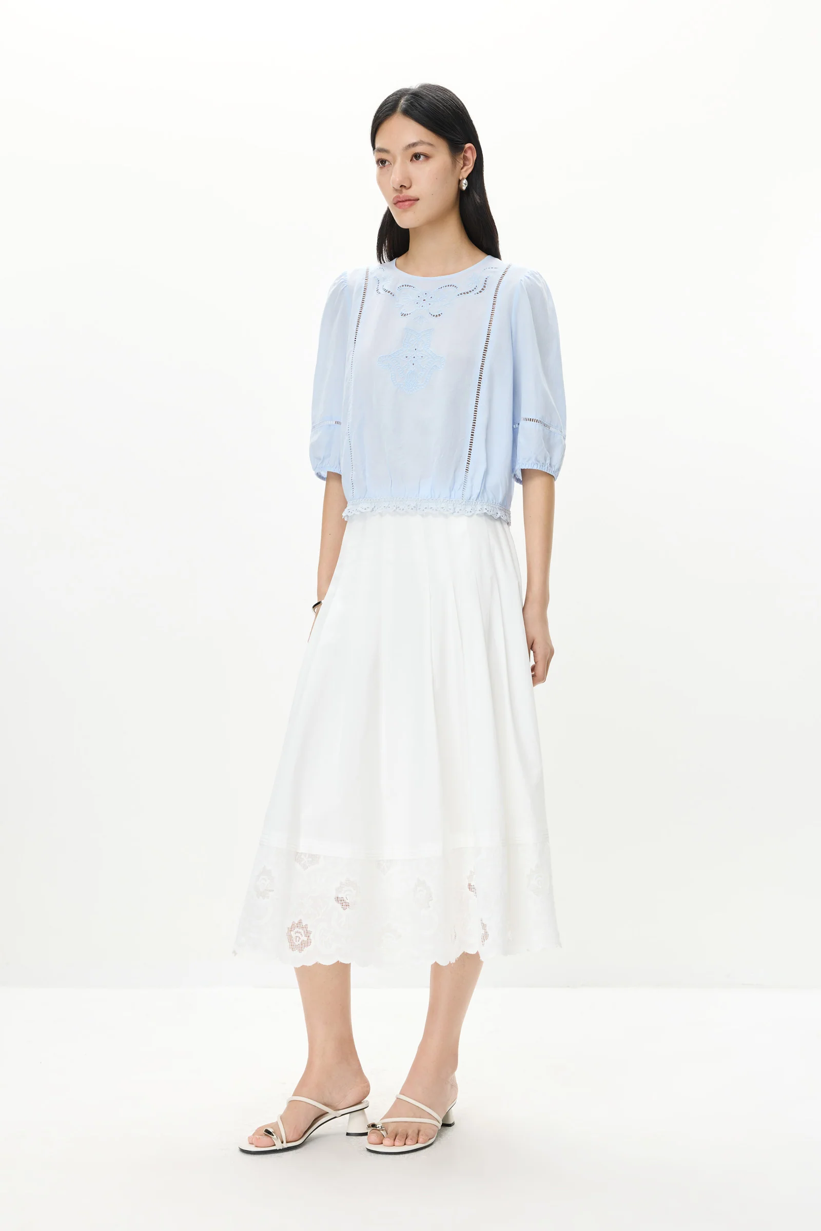 LILY Lace-Embroidered A-Line Midi Skirt - Image 3