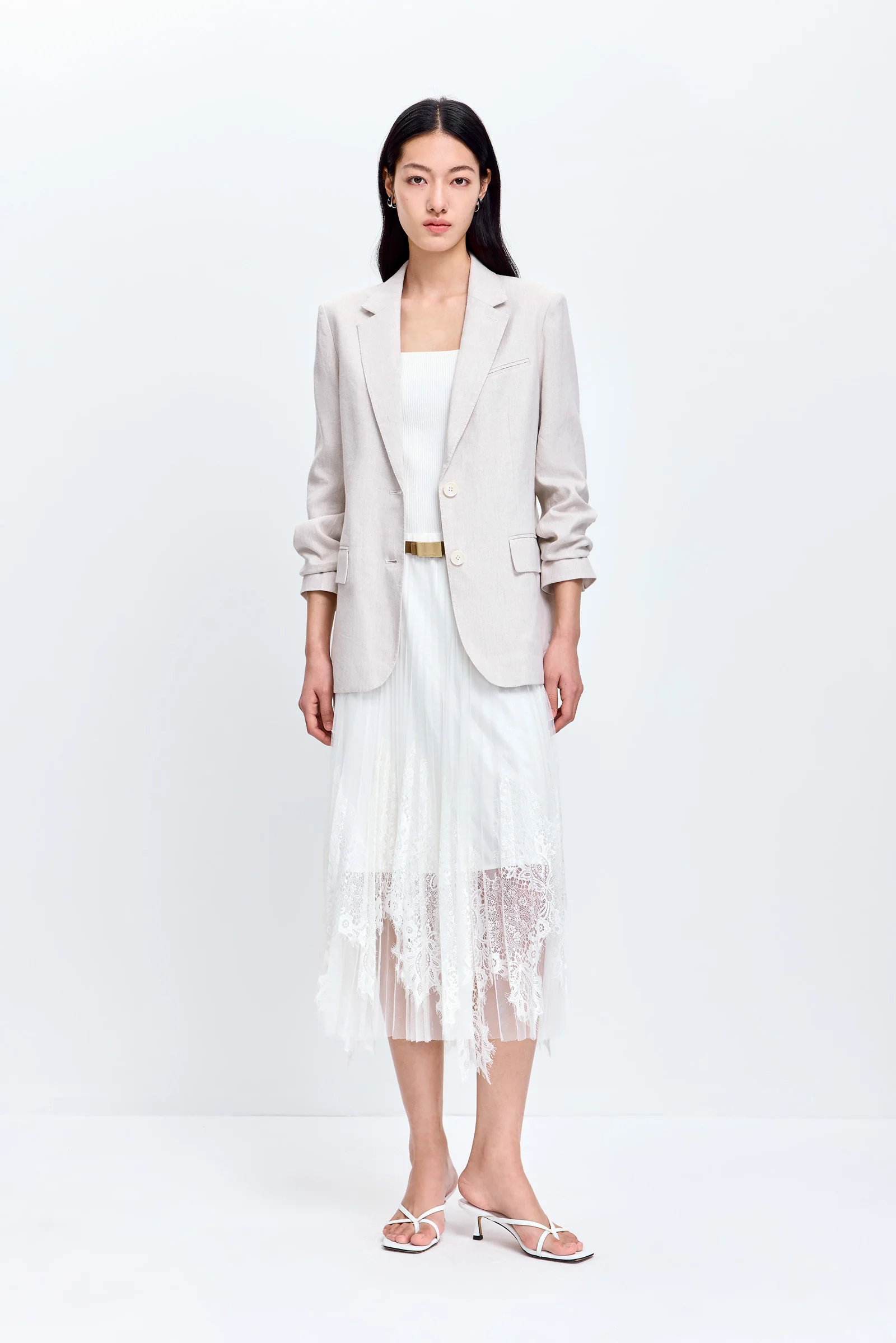 LILY Lace-Paneled Pleated Midi Skirt - Image 2