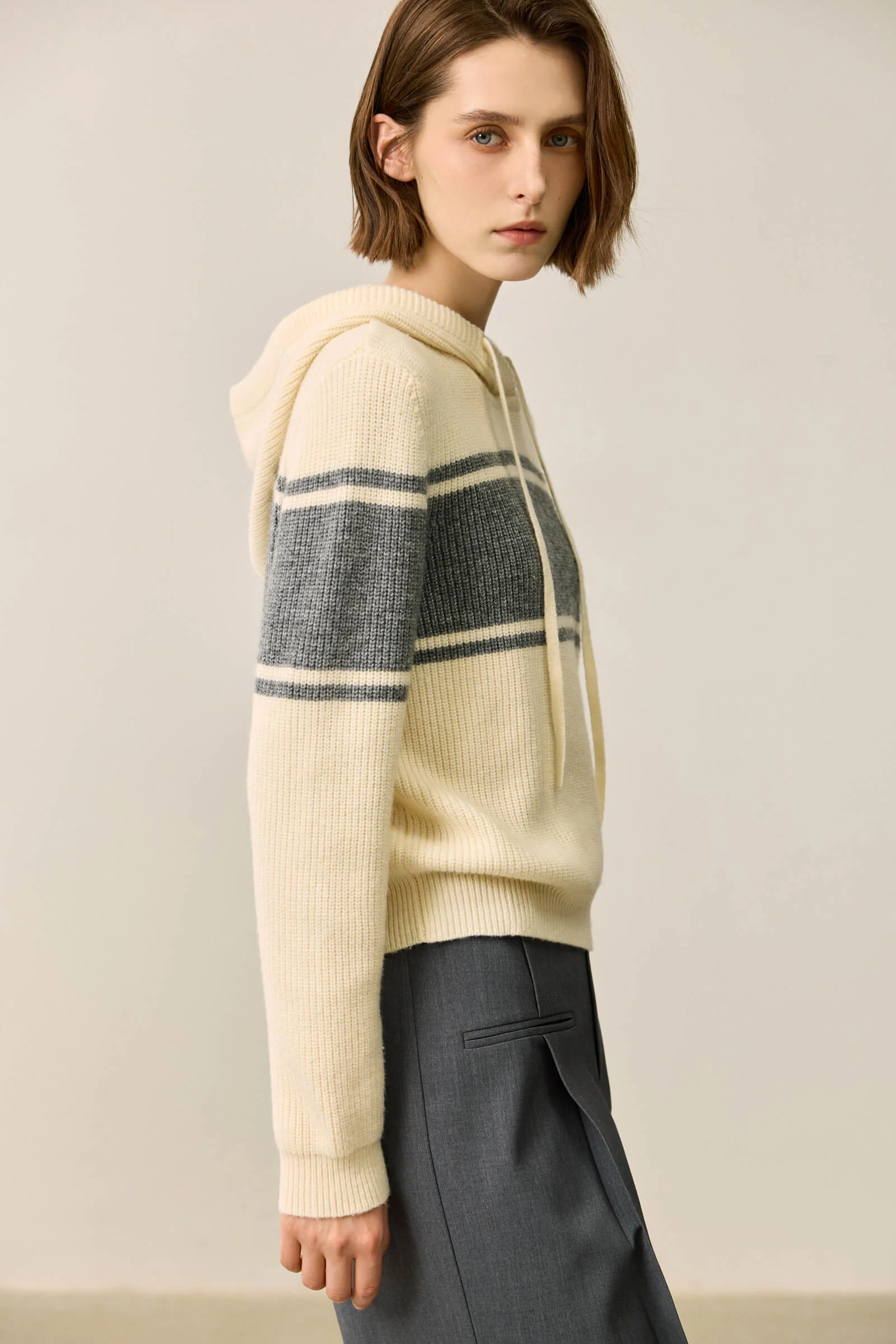 LILY Lambswool Blend Color-Block Hooded Sweater - Image 6