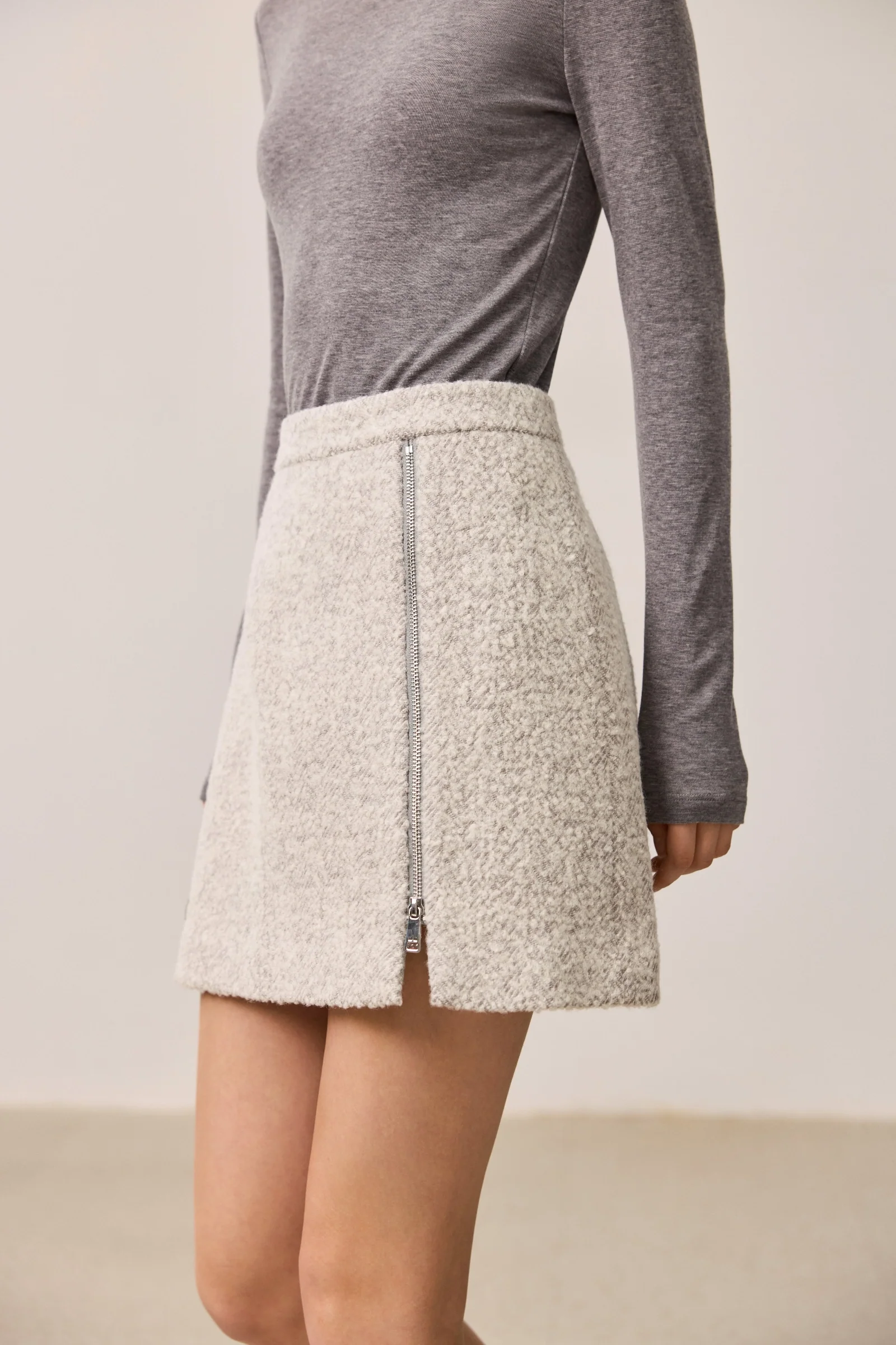 LILY Lambswool-Blend Zip Slit Skirt - Image 6