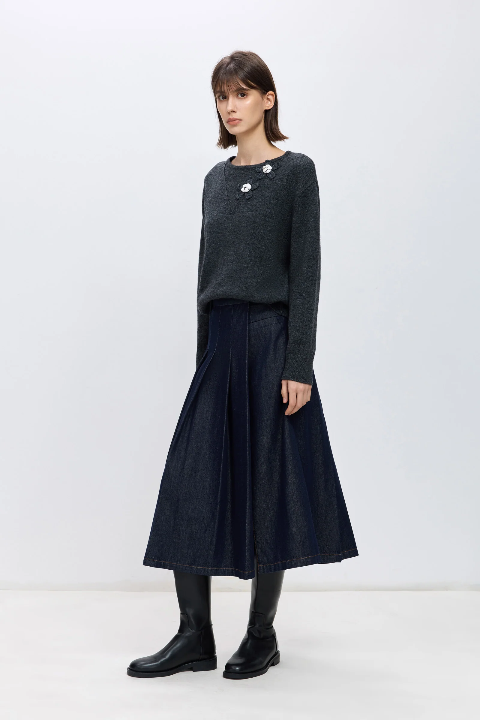 LILY Lenzing Cotton-Blend Asymmetric Pleated Skirt - Image 3