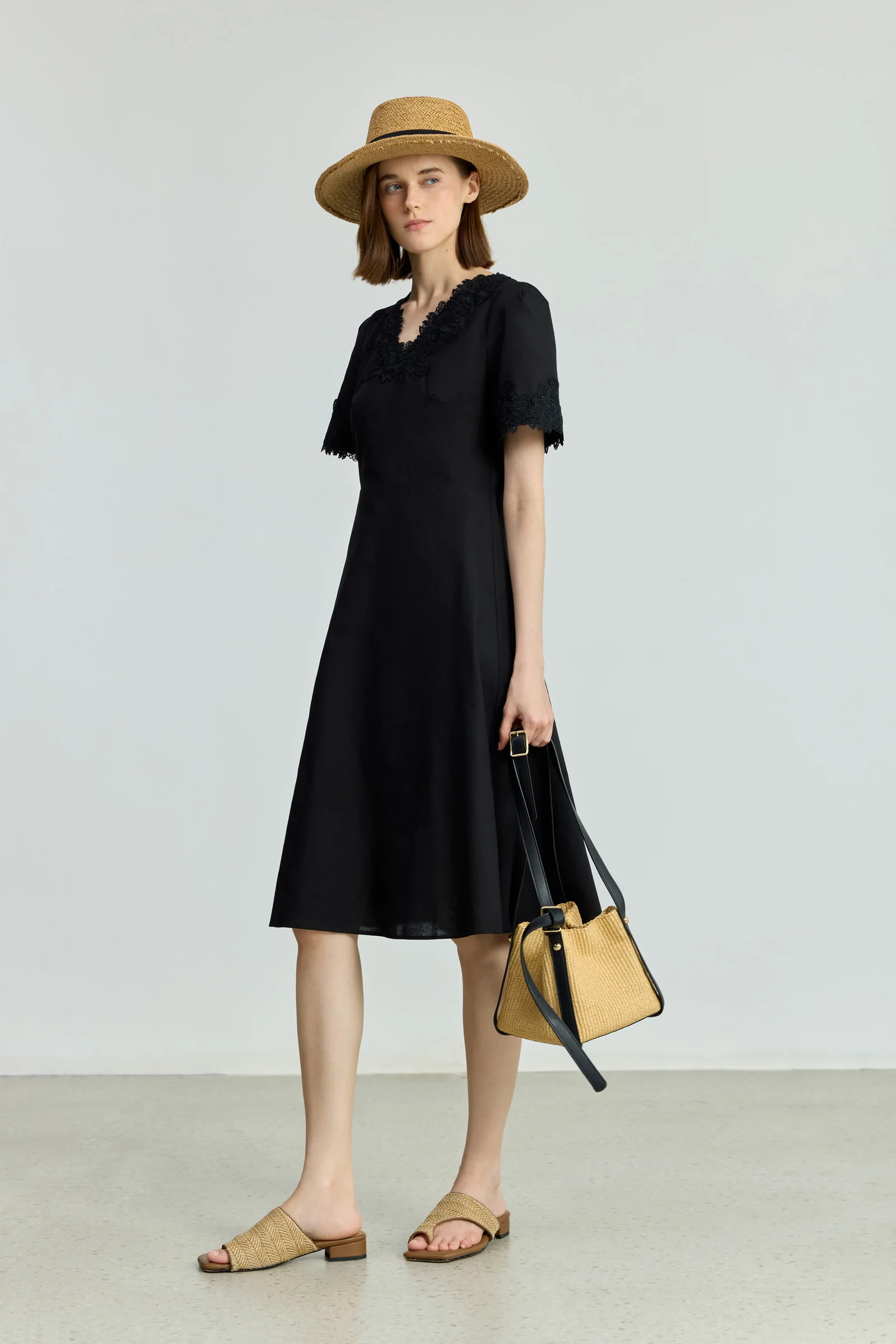 LILY Linen-Blend French Crochet Dress - Image 3