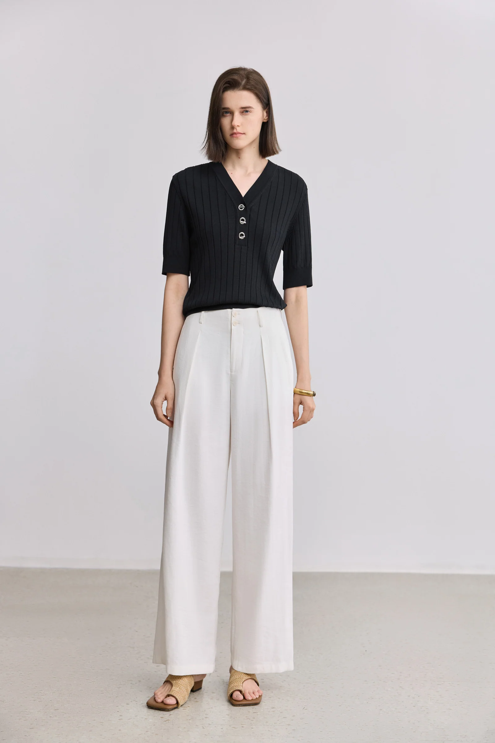 LILY Linen Blend Straight-Leg Pants