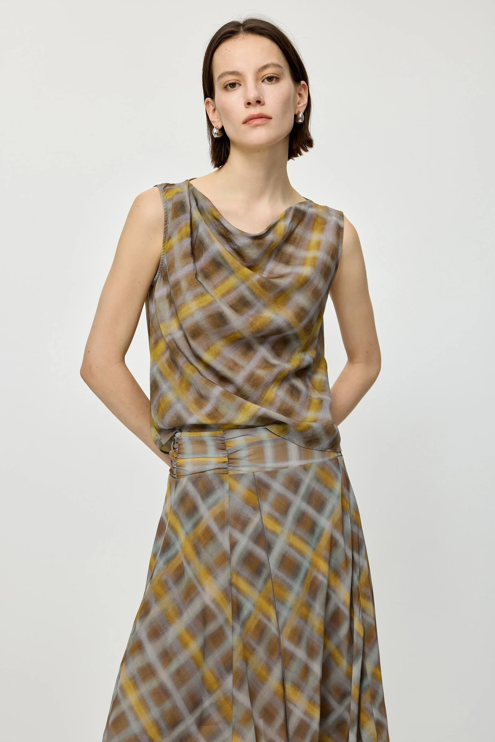 LILY Lyocell Linen Blend Plaid Blouse - Image 7