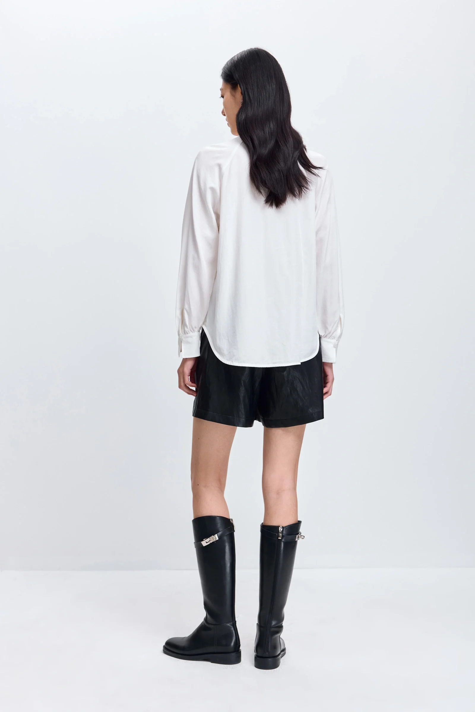 LILY Lyocell-Linen Ruffle Tie-Neck Blouse - Image 4