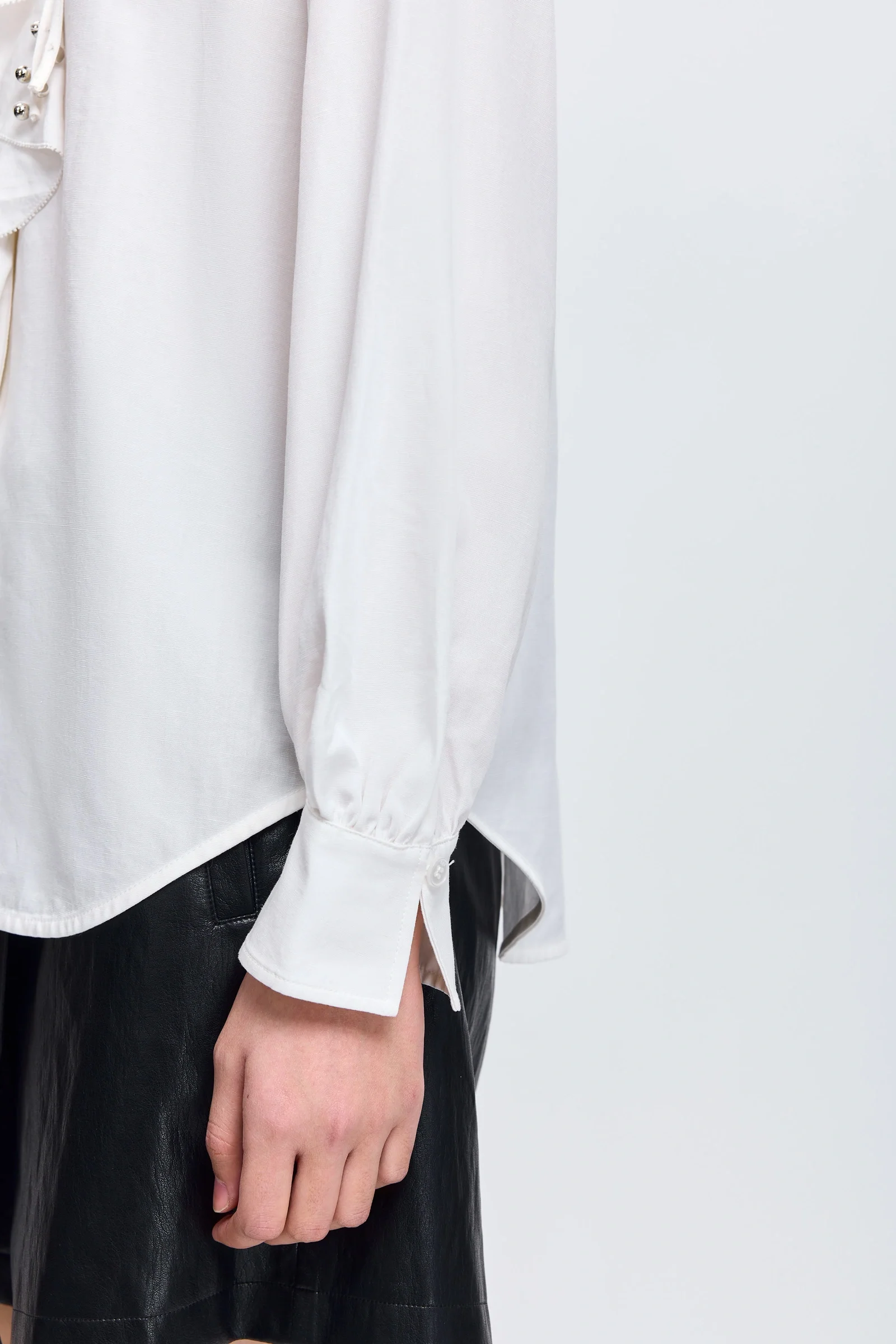 LILY Lyocell-Linen Ruffle Tie-Neck Blouse - Image 8