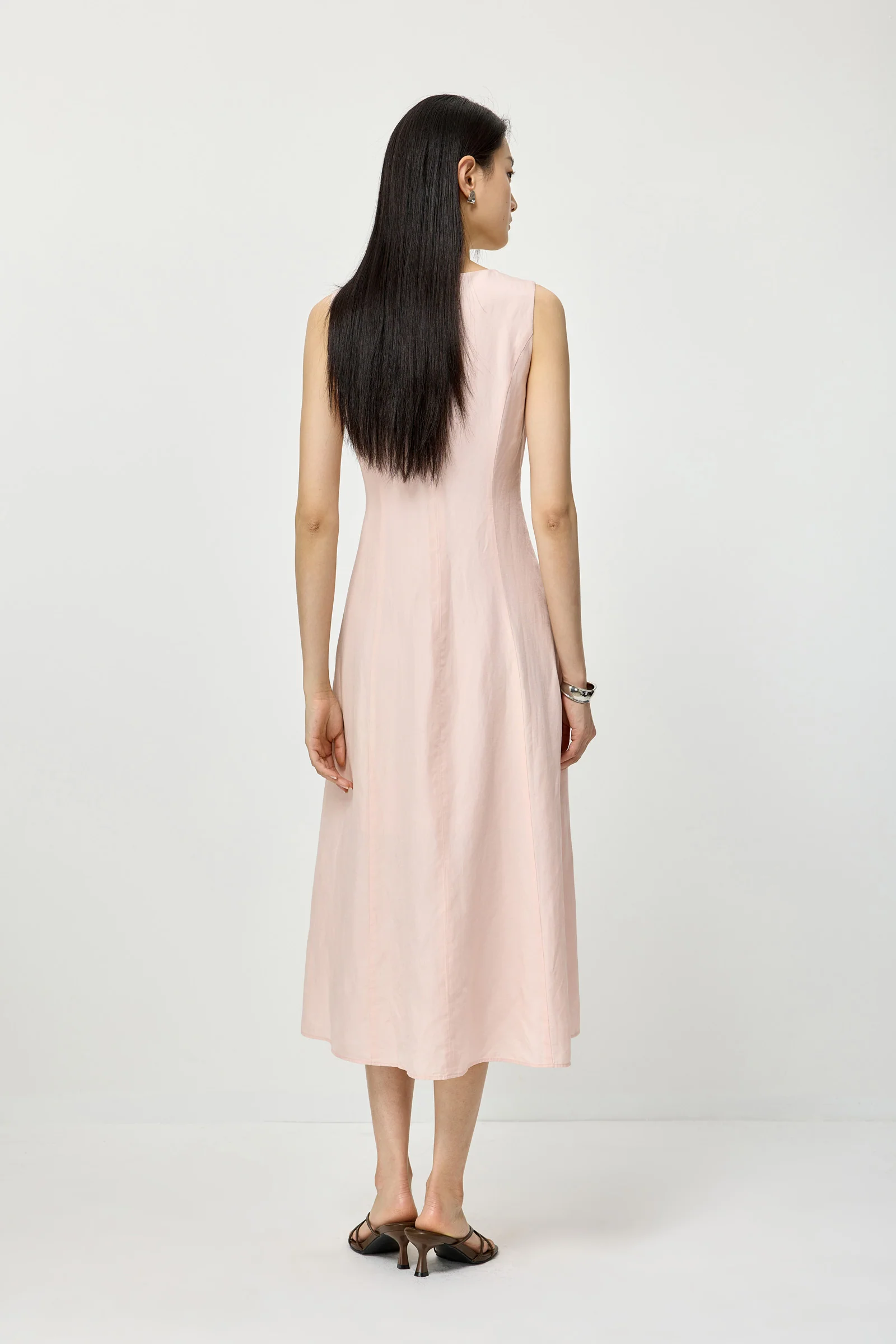 LILY Lyocell-Linen Square-Neck Slit Dress - Image 3