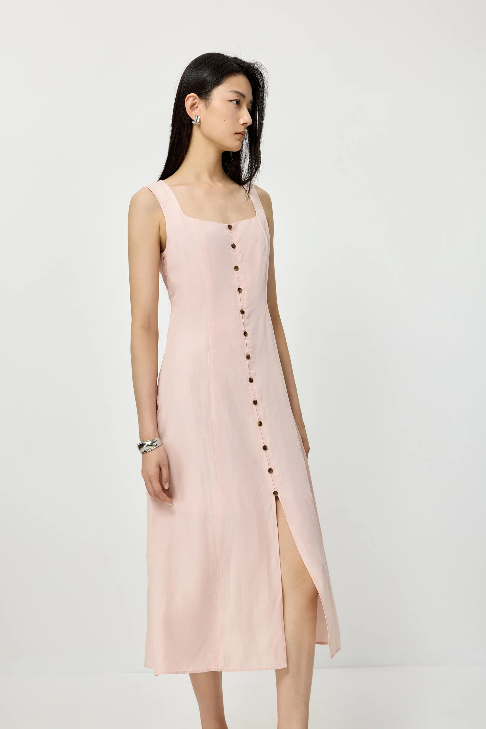 LILY Lyocell-Linen Square-Neck Slit Dress - Image 5