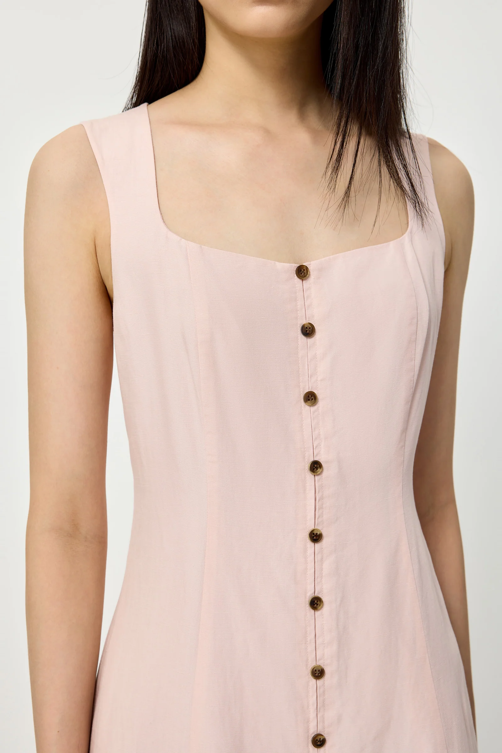 LILY Lyocell-Linen Square-Neck Slit Dress - Image 6