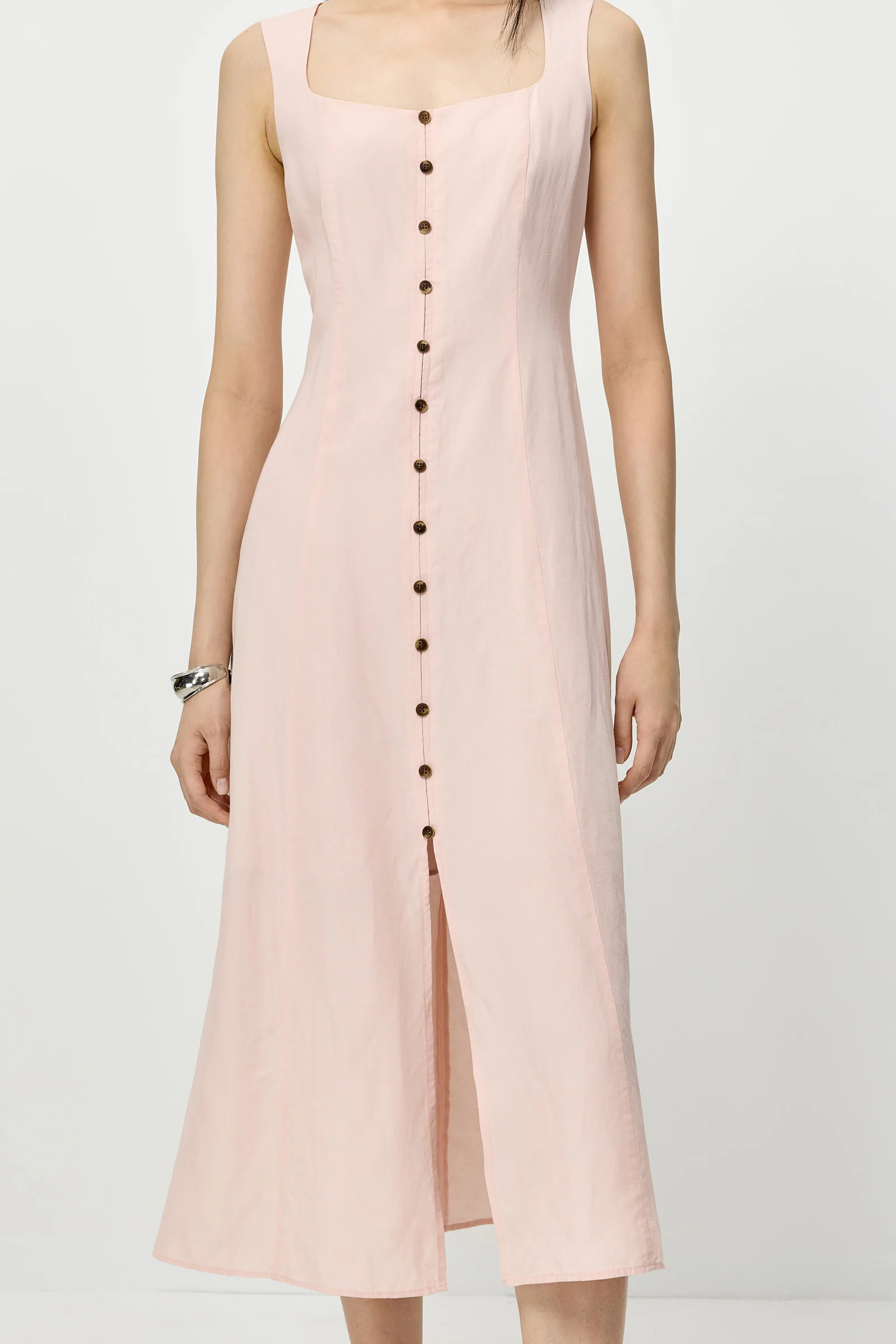 LILY Lyocell-Linen Square-Neck Slit Dress - Image 7