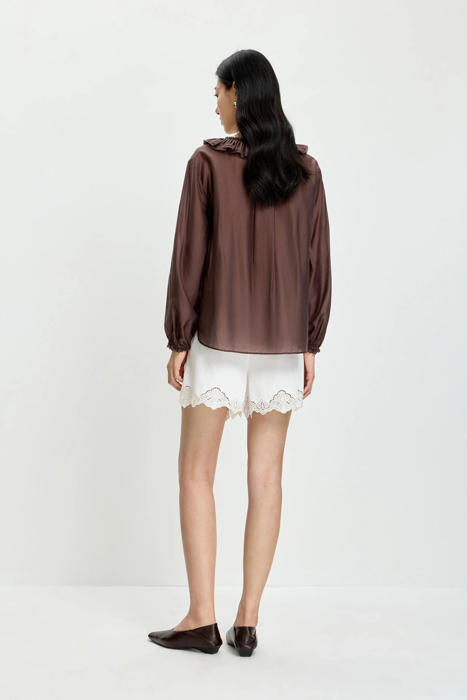 LILY Lyocell Ruffle-Trim V-Neck Blouse - Image 4